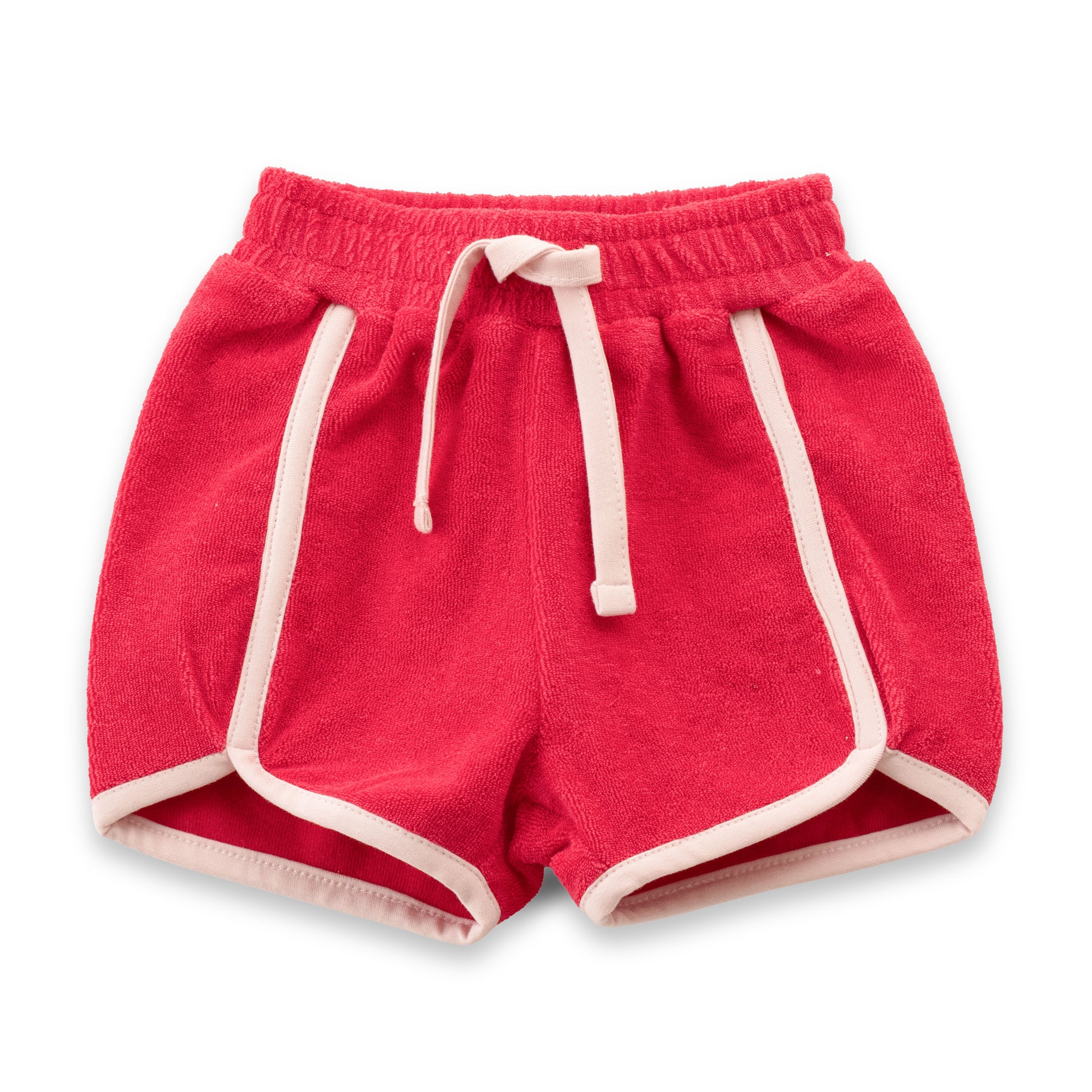 "Baby Girls' Red Terry Cotton Camisole and Shorts Set with Contrast Trim"