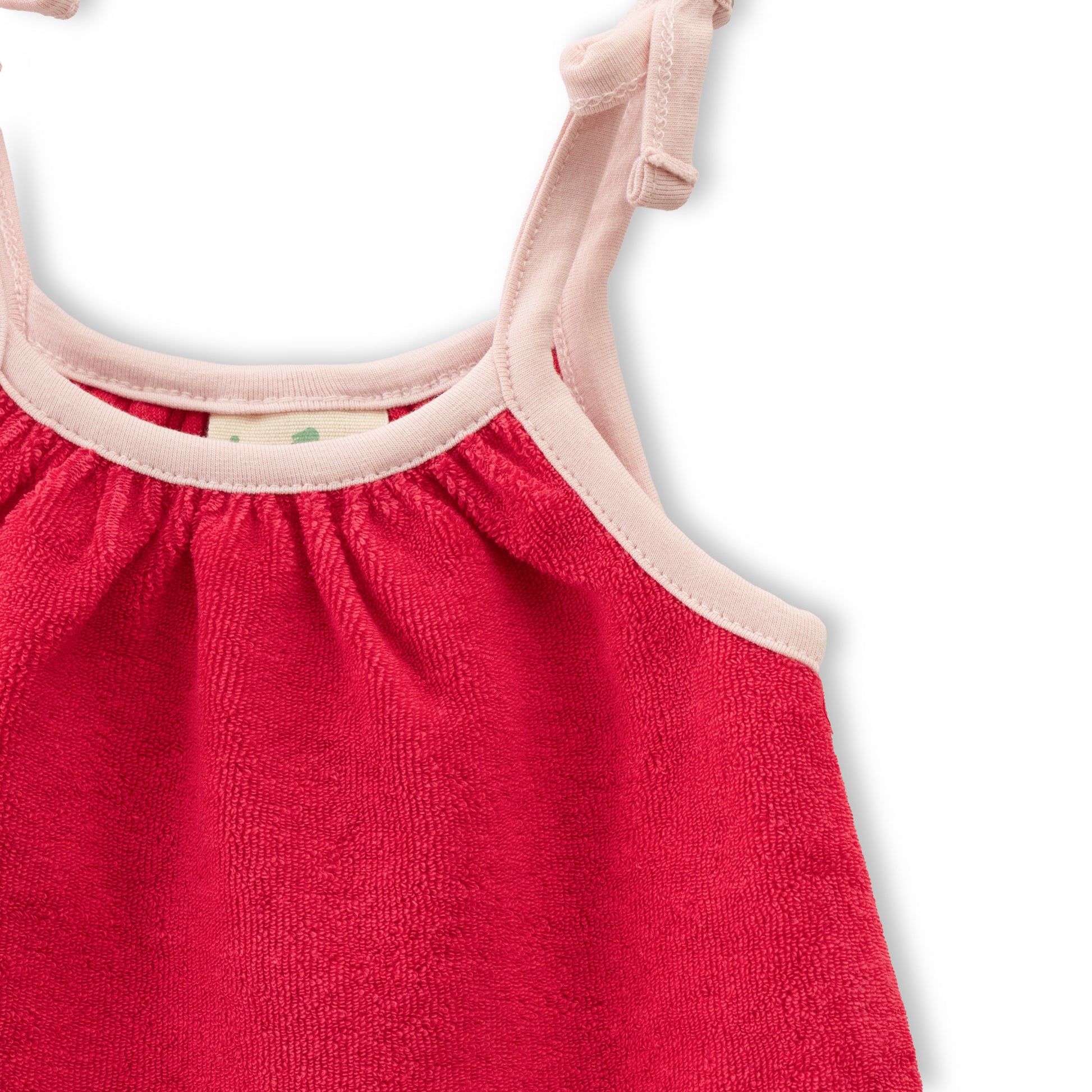 "Baby Girls' Red Terry Cotton Camisole and Shorts Set with Contrast Trim"