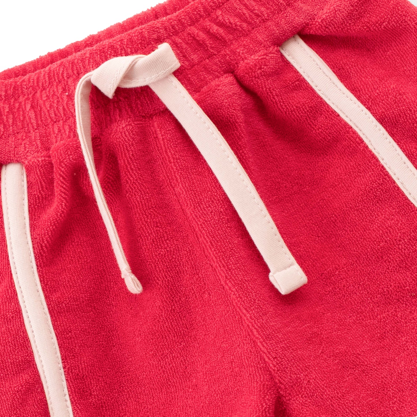 "Baby Girls' Red Terry Cotton Camisole and Shorts Set with Contrast Trim"