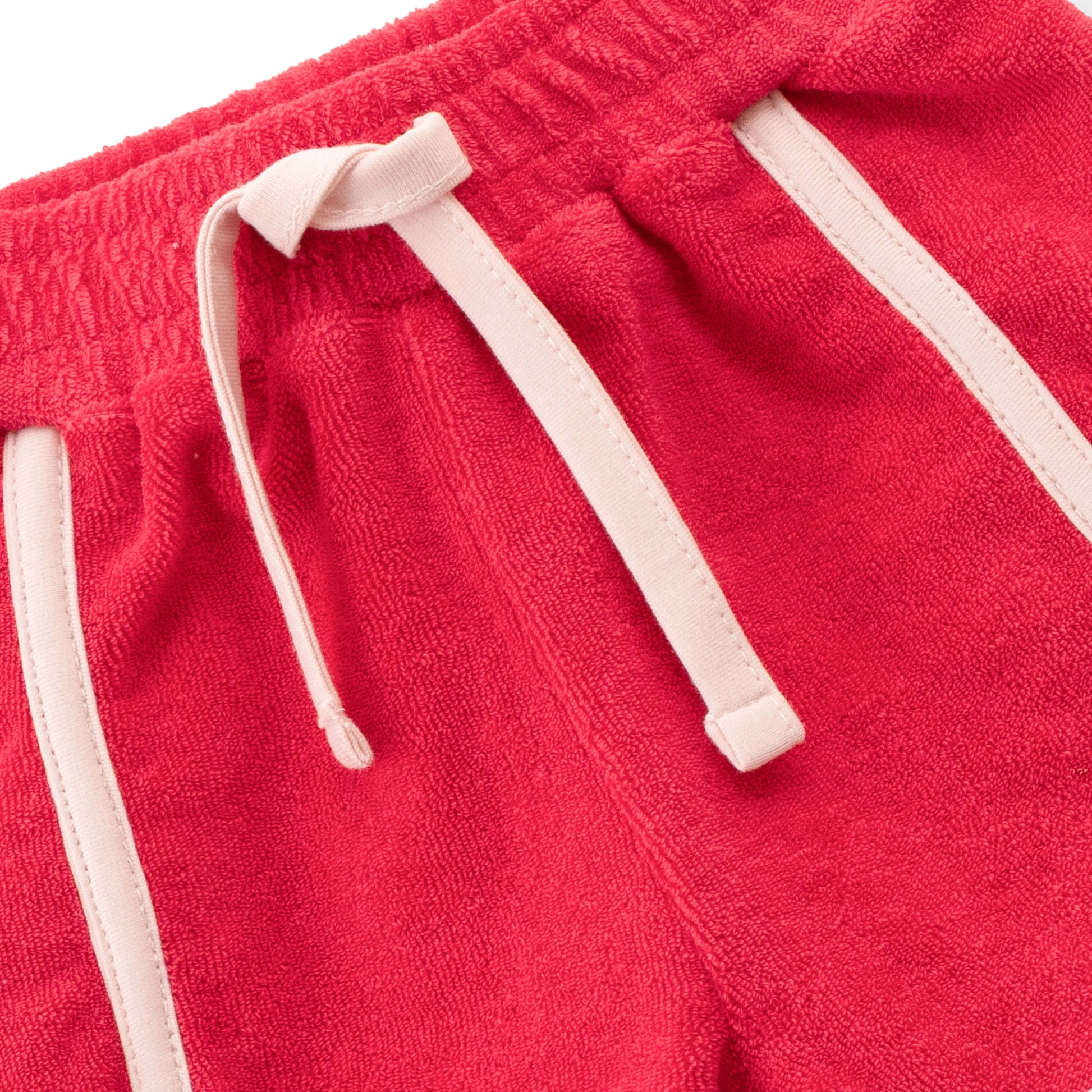 "Baby Girls' Red Terry Cotton Camisole and Shorts Set with Contrast Trim"