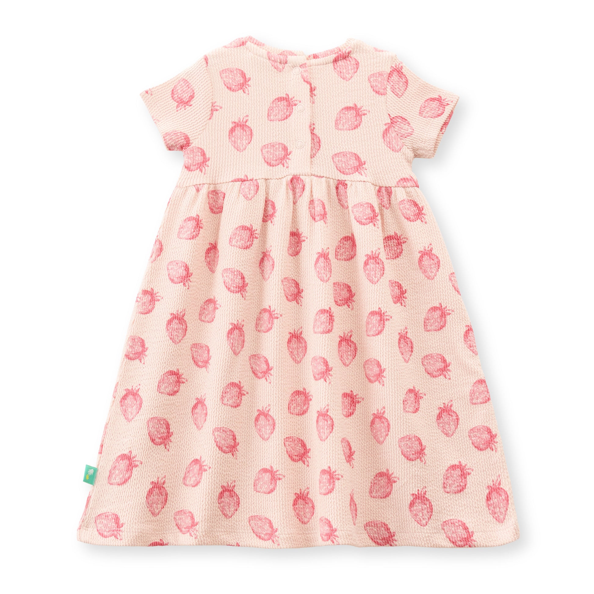"Baby Girls Pink Strawberry Print Cotton Dress with Bow – Short Sleeve"