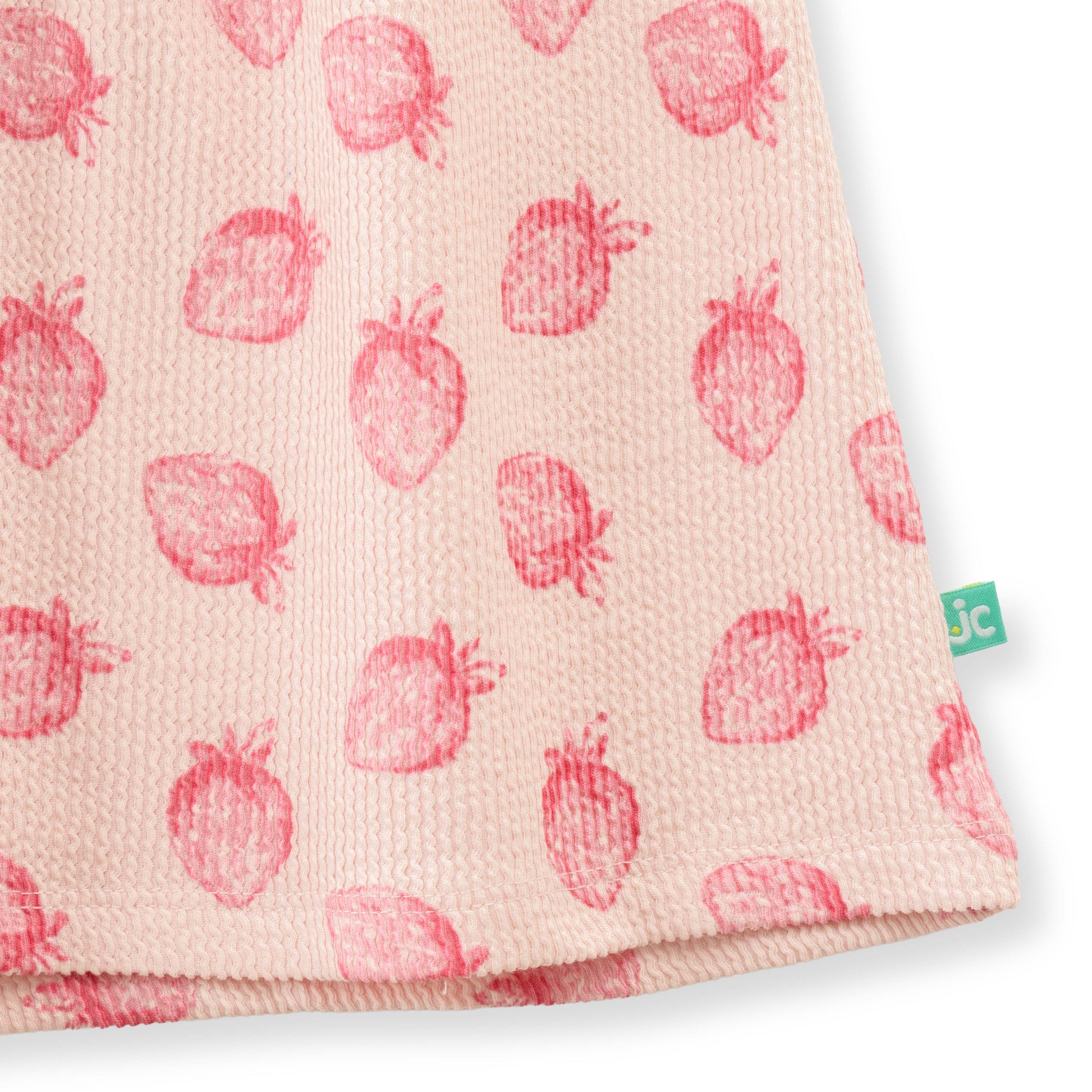"Baby Girls Pink Strawberry Print Cotton Dress with Bow – Short Sleeve"