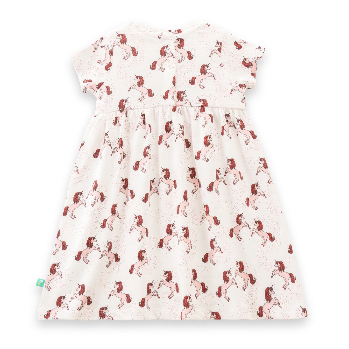 "Baby Girls Cream Unicorn Print Cotton Dress with Bow – Short Sleeve"