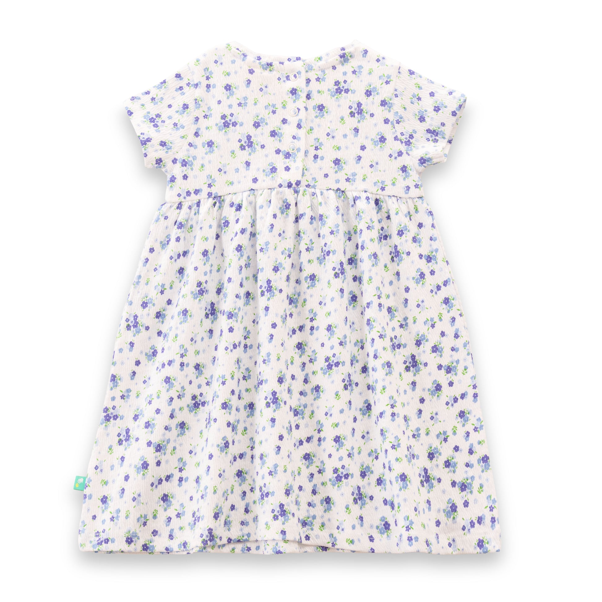 "Baby Girls White Floral Print Cotton Dress with Bow – Short Sleeve"