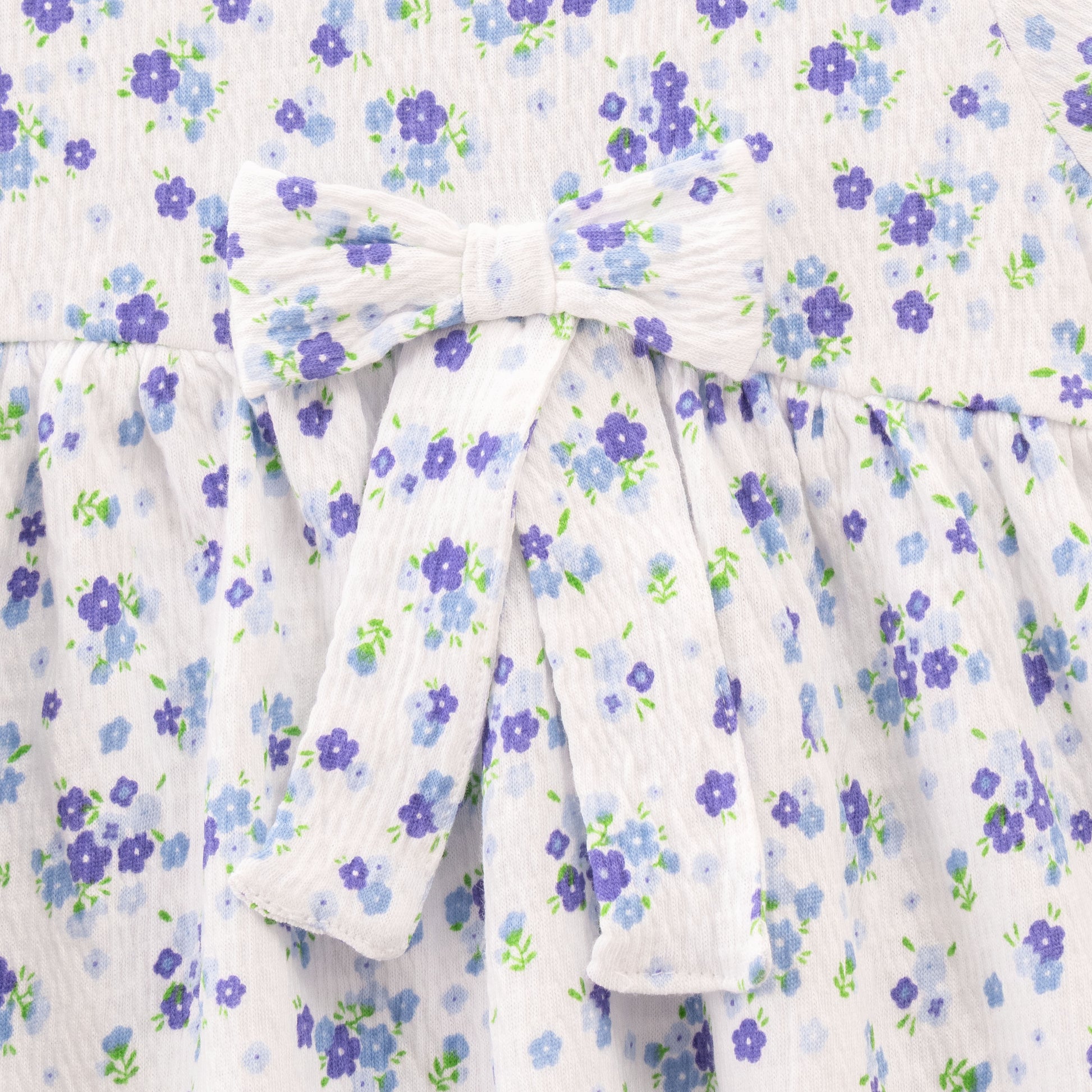 "Baby Girls White Floral Print Cotton Dress with Bow – Short Sleeve"
