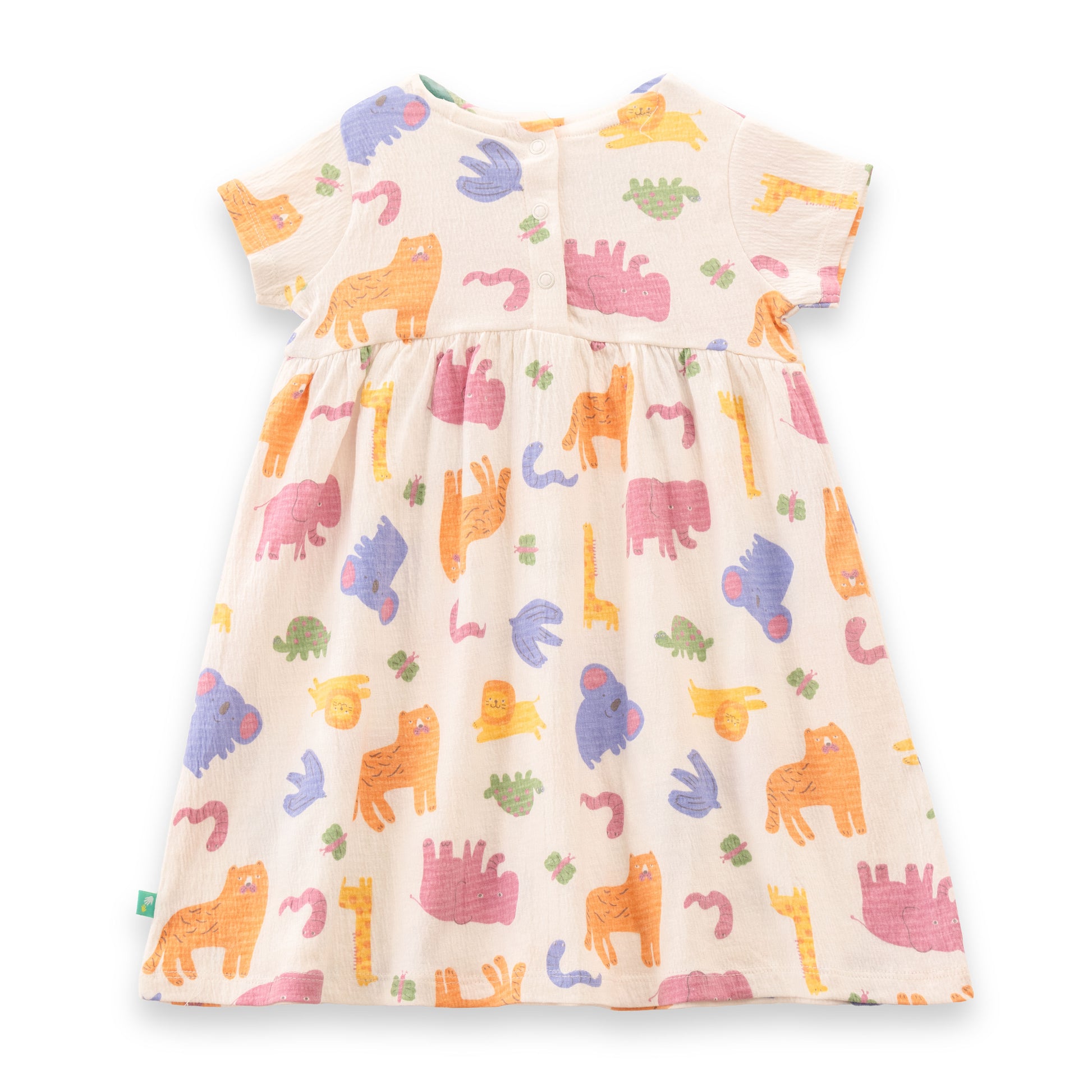 "Baby Girls Multicolor Jungle Animal Print Cotton Dress with Bow – Short Sleeve"