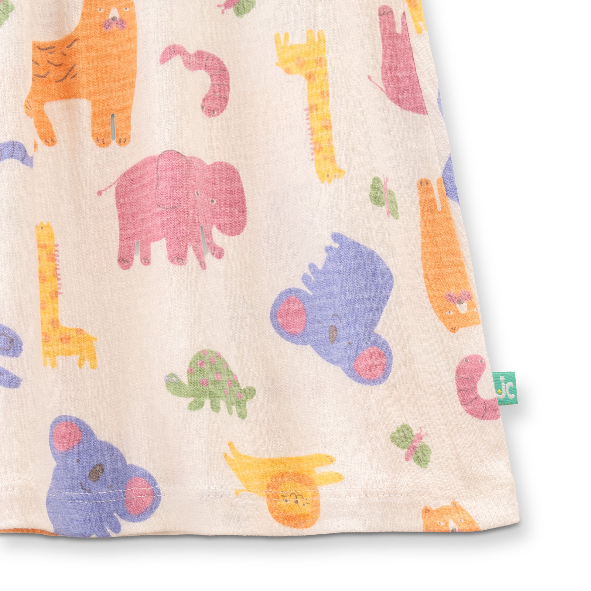 "Baby Girls Multicolor Jungle Animal Print Cotton Dress with Bow – Short Sleeve"