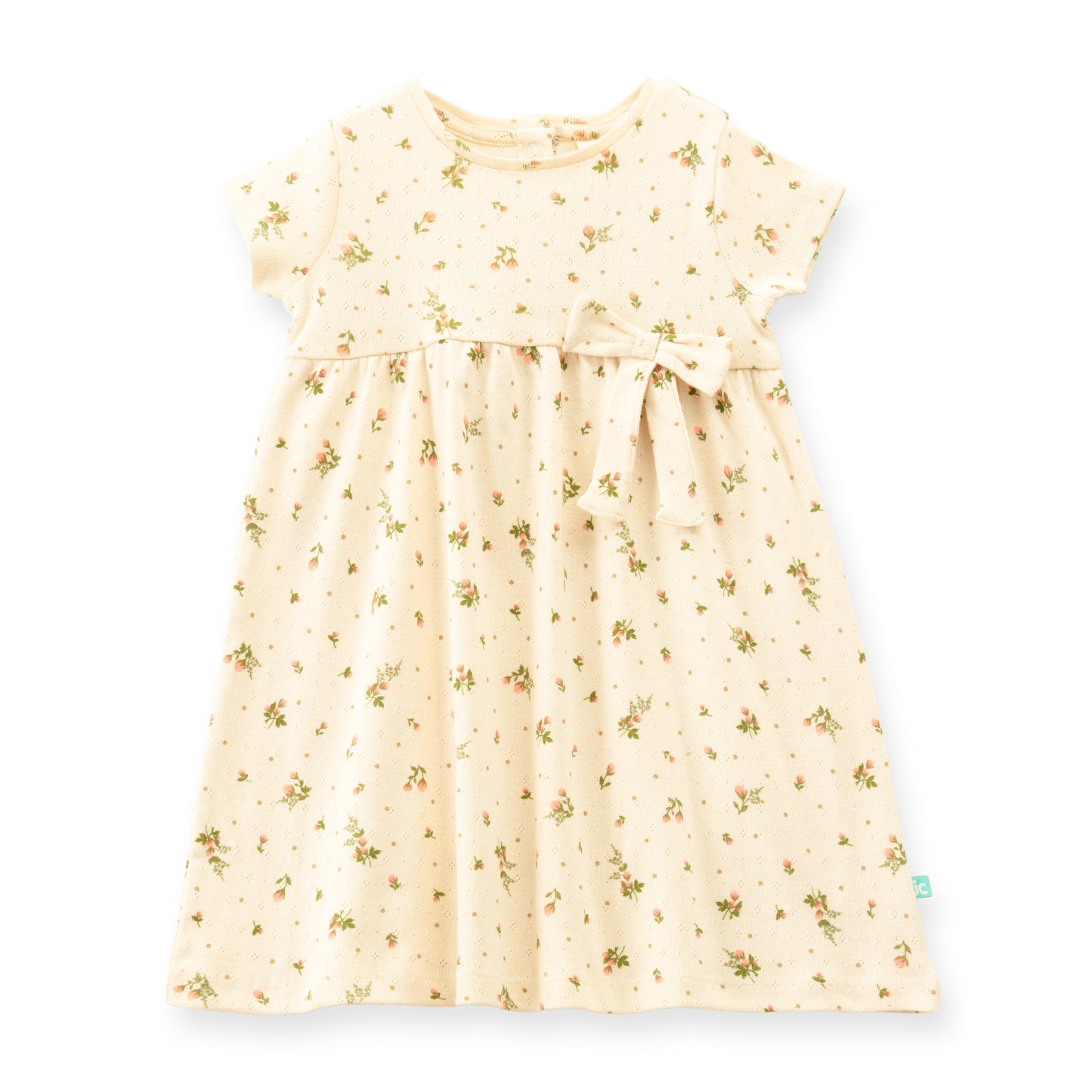 "Baby Girls' Floral Print Cotton Frock with Bow – Off-white"