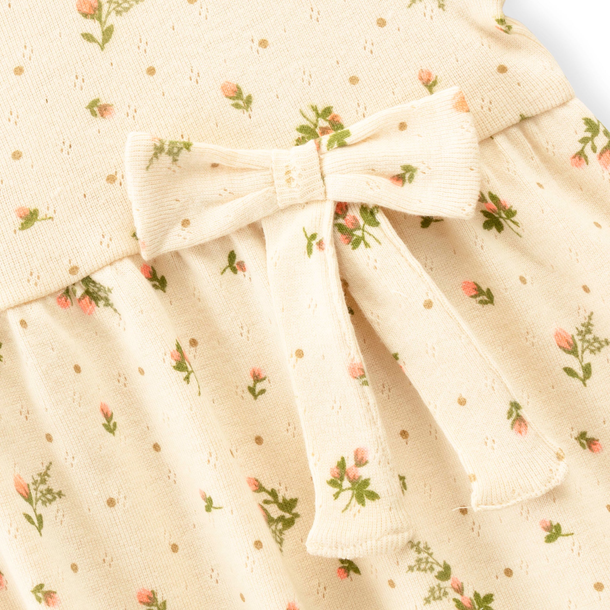 "Baby Girls' Floral Print Cotton Frock with Bow – Off-white"