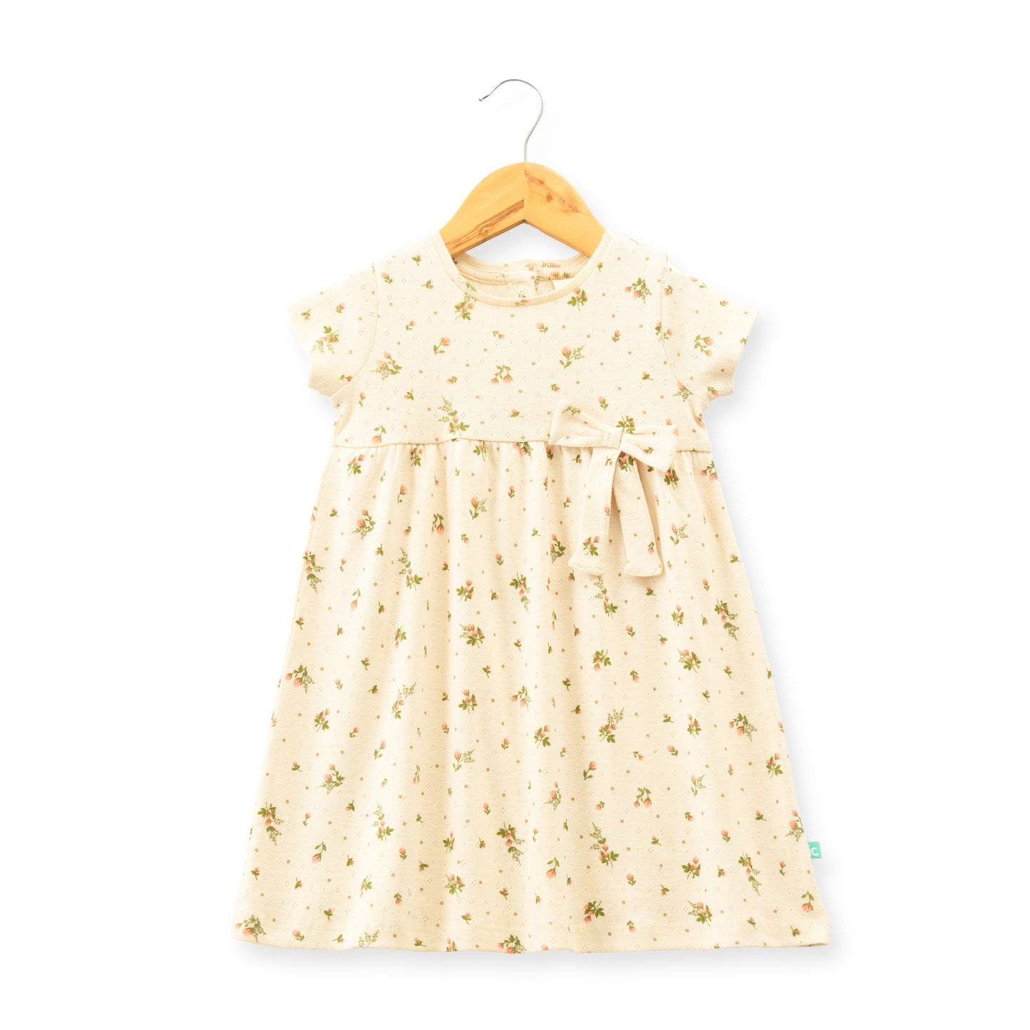 "Baby Girls' Floral Print Cotton Frock with Bow – Off-white"