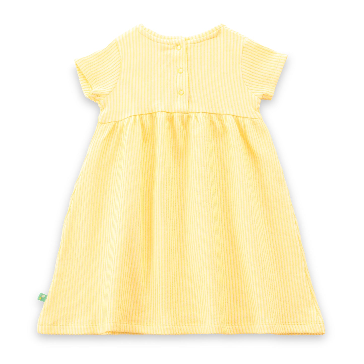"Baby Girls Yellow Striped Cotton Dress with Bow – Short Sleeve Casual Wear"