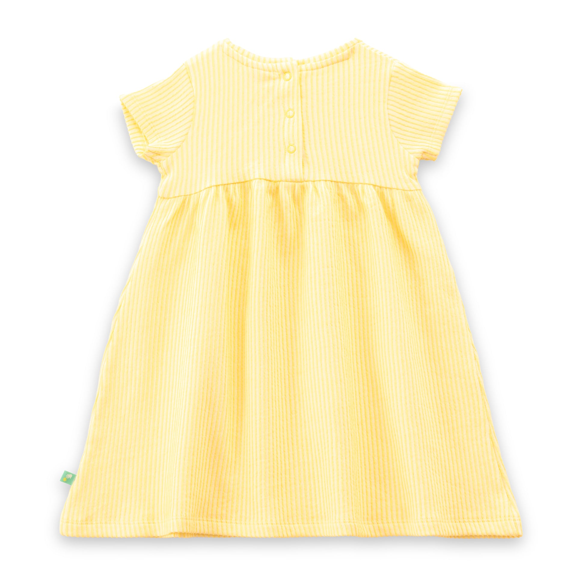 "Baby Girls Yellow Striped Cotton Dress with Bow – Short Sleeve Casual Wear"