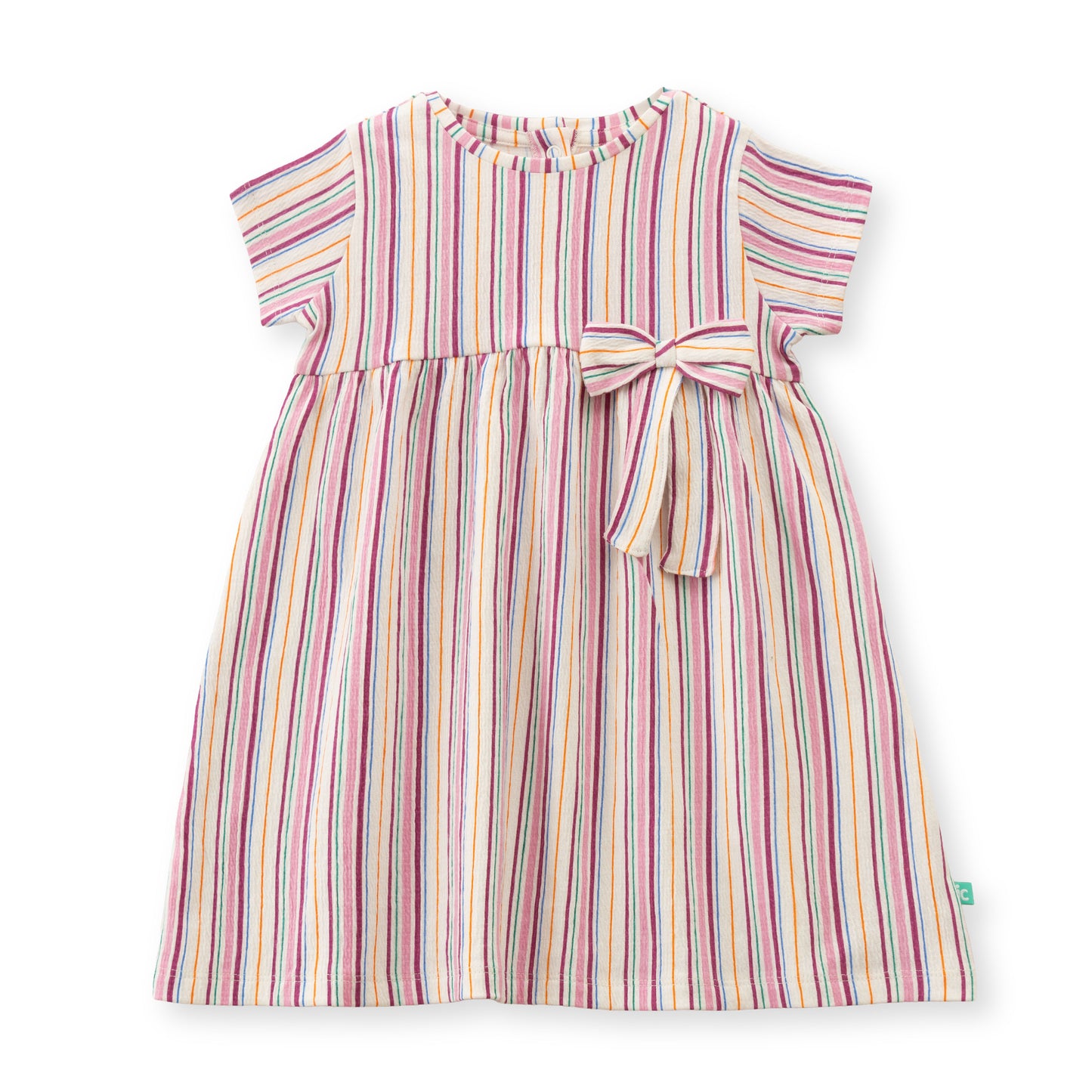 "Baby Girls Multicolor Striped Cotton Dress with Bow – Short Sleeve Casual Wear"