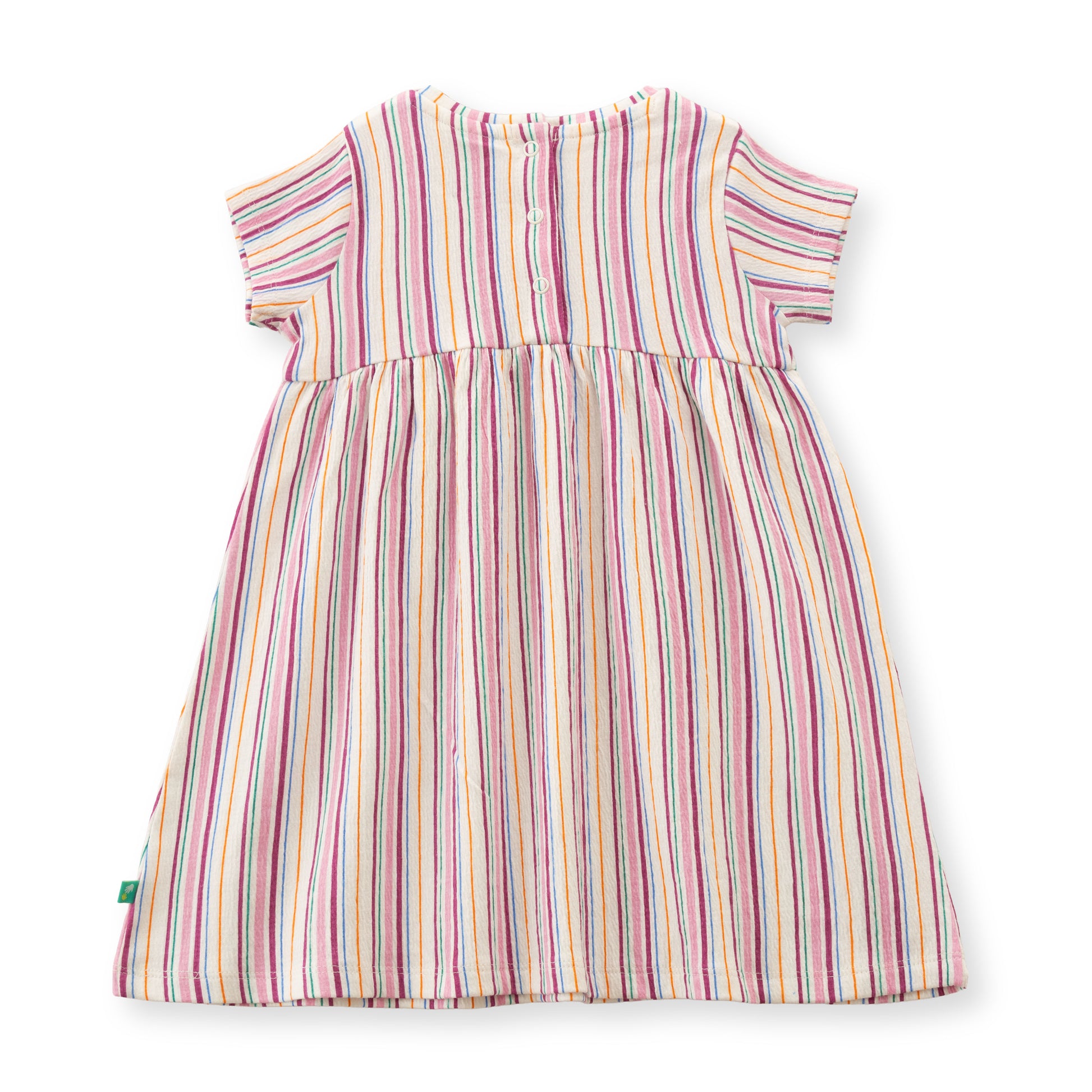 "Baby Girls Multicolor Striped Cotton Dress with Bow – Short Sleeve Casual Wear"