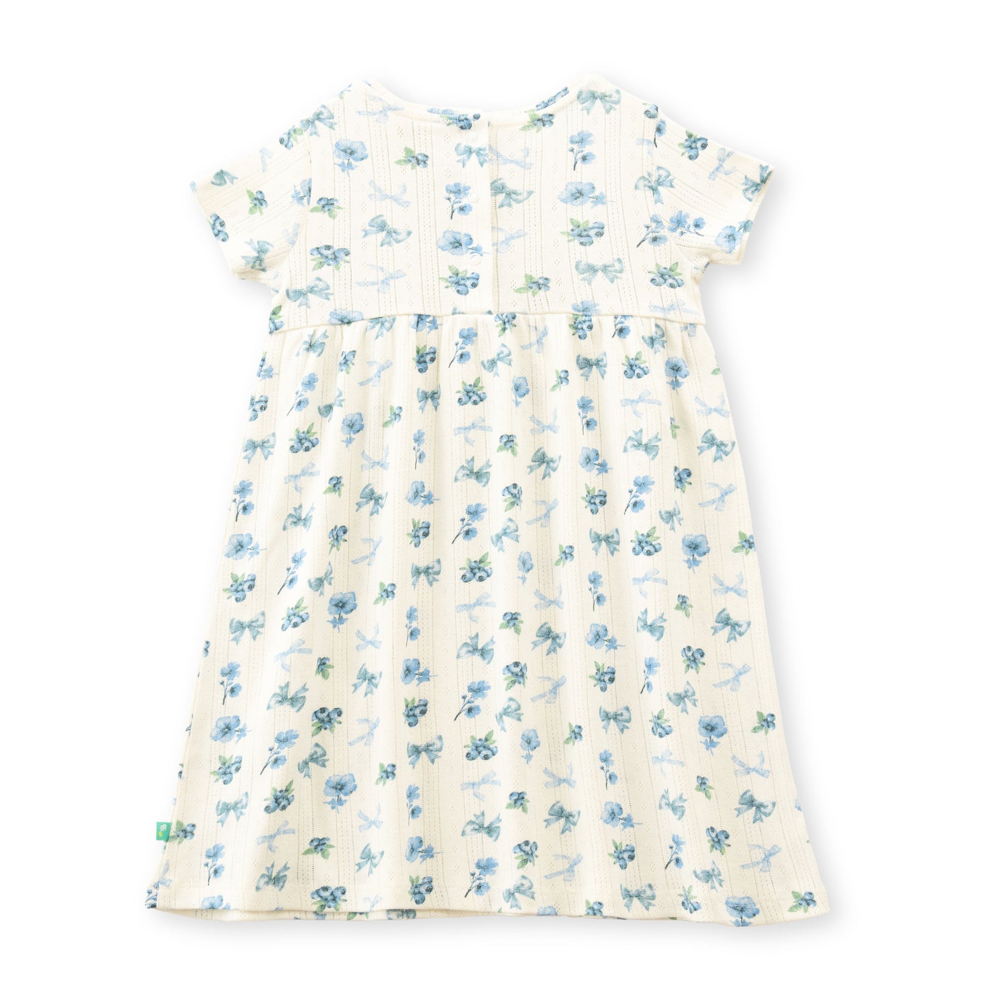 "Baby Girls' Floral Printed Cotton A-Line Dress – Cream with Blue Flowers, Short Sleeves"