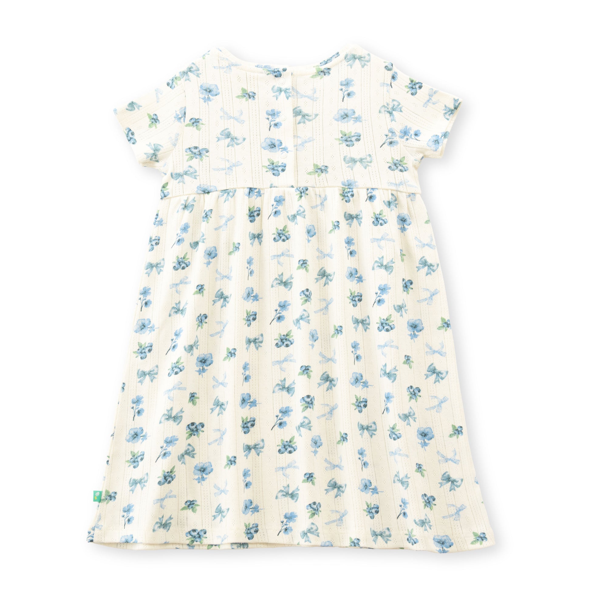 "Baby Girls' Floral Printed Cotton A-Line Dress – Cream with Blue Flowers, Short Sleeves"