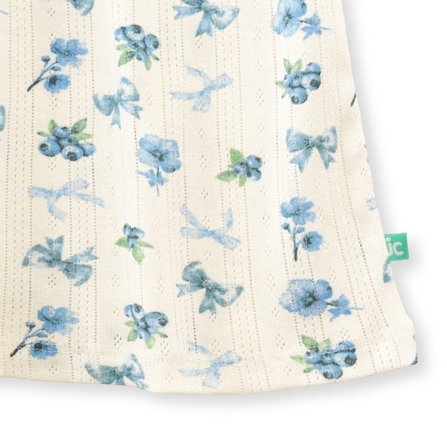 "Baby Girls' Floral Printed Cotton A-Line Dress – Cream with Blue Flowers, Short Sleeves"