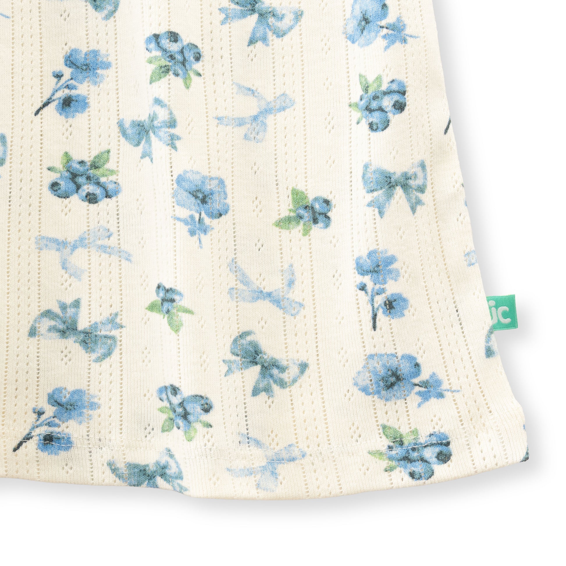 "Baby Girls' Floral Printed Cotton A-Line Dress – Cream with Blue Flowers, Short Sleeves"