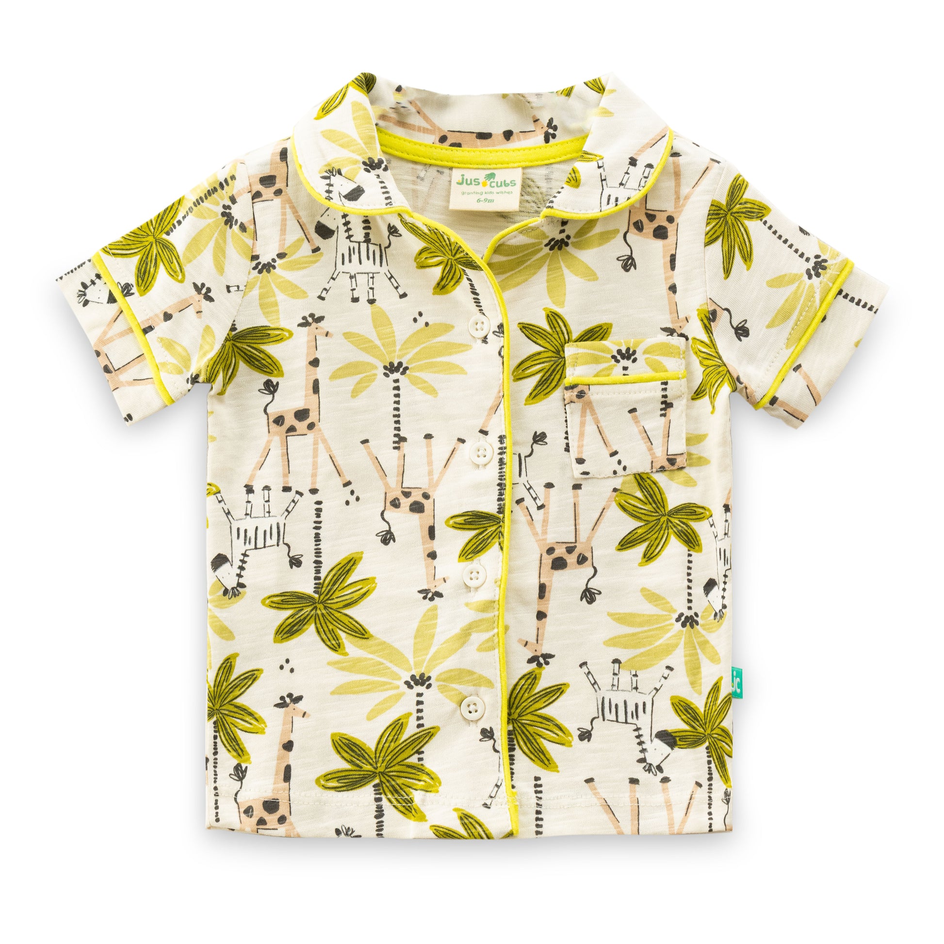 "Baby Girls Giraffe & Palm Print Cotton Night Suit – Short Sleeves Top & Shorts Set"