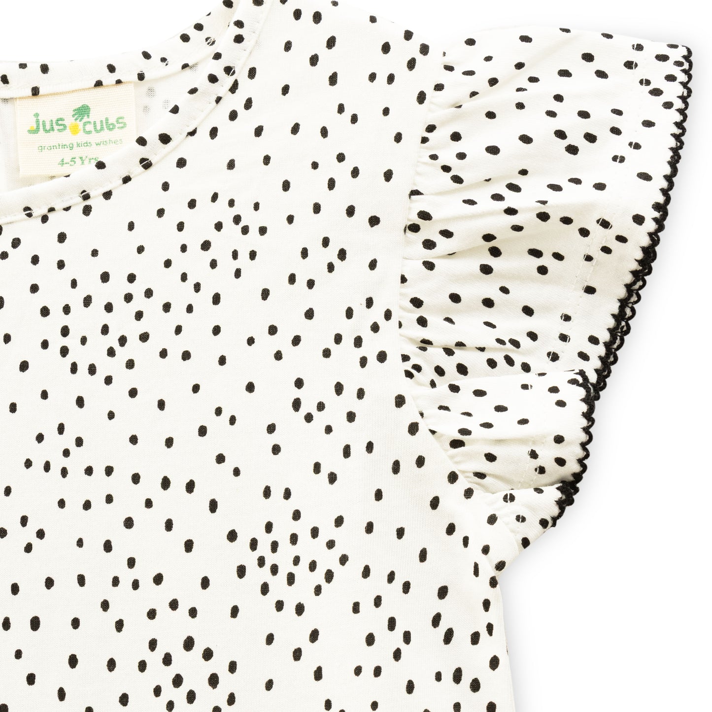 "Girls' Polka Dot Top with Ruffle Sleeves and Black Bow Accents – White & Black"