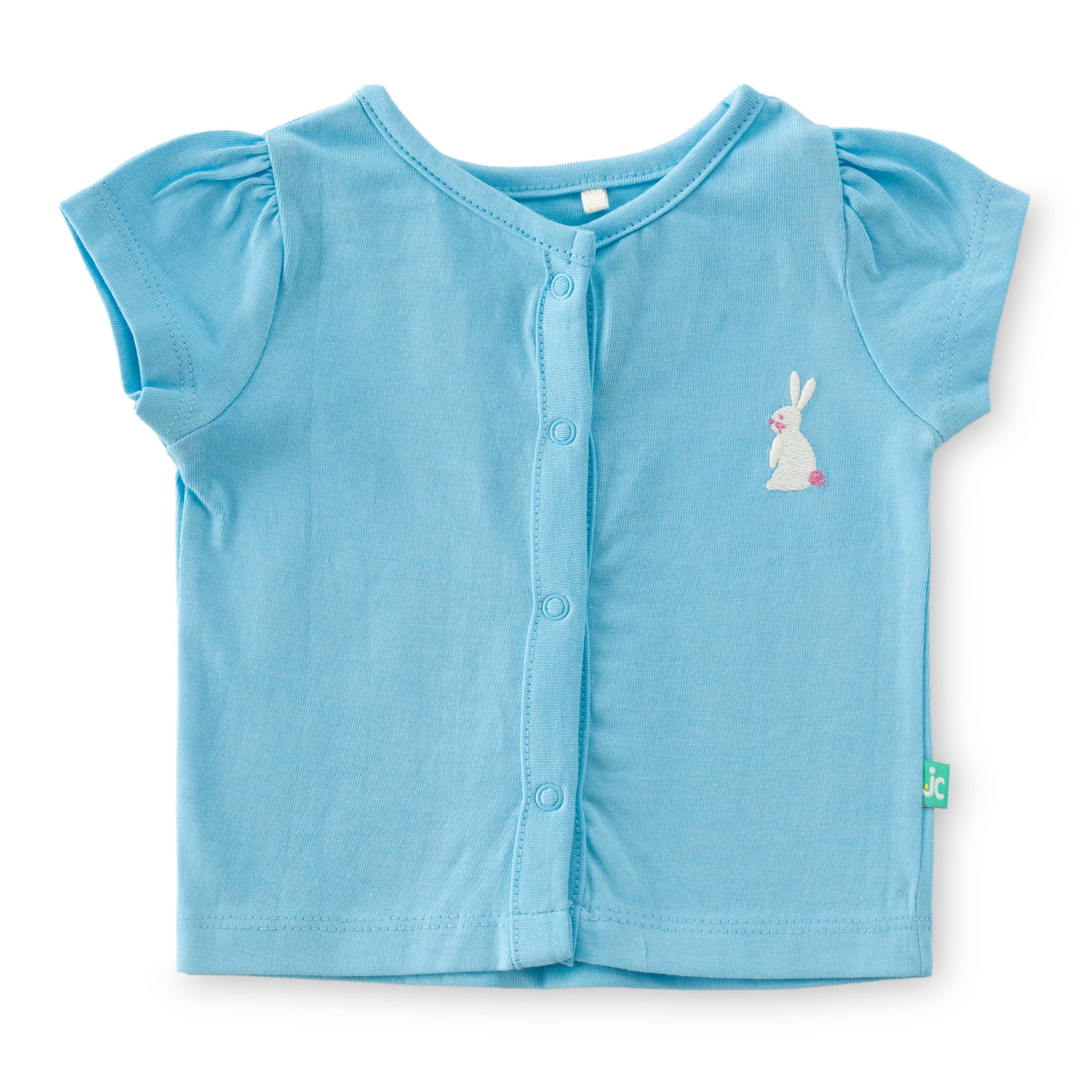 "Baby Girls' Blue Cotton Front-Open Jhabla – Pack of 2 (Bunny Embroidery & Floral Print)"