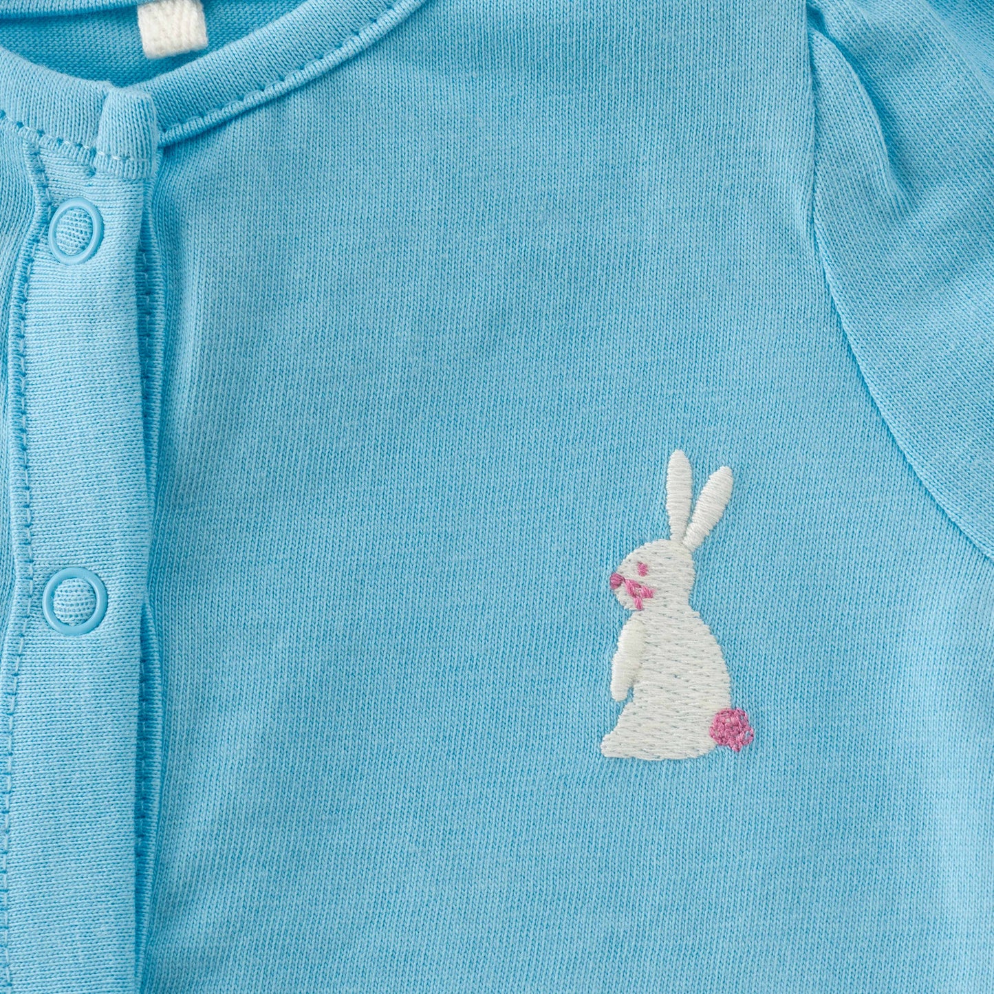"Baby Girls' Blue Cotton Front-Open Jhabla – Pack of 2 (Bunny Embroidery & Floral Print)"