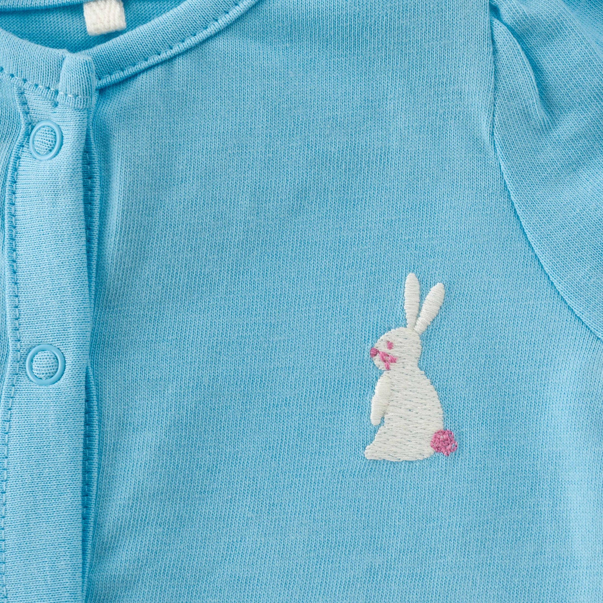 "Baby Girls' Blue Cotton Front-Open Jhabla – Pack of 2 (Bunny Embroidery & Floral Print)"