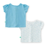 "Baby Girls' Blue Cotton Front-Open Jhabla – Pack of 2 (Bunny Embroidery & Floral Print)"