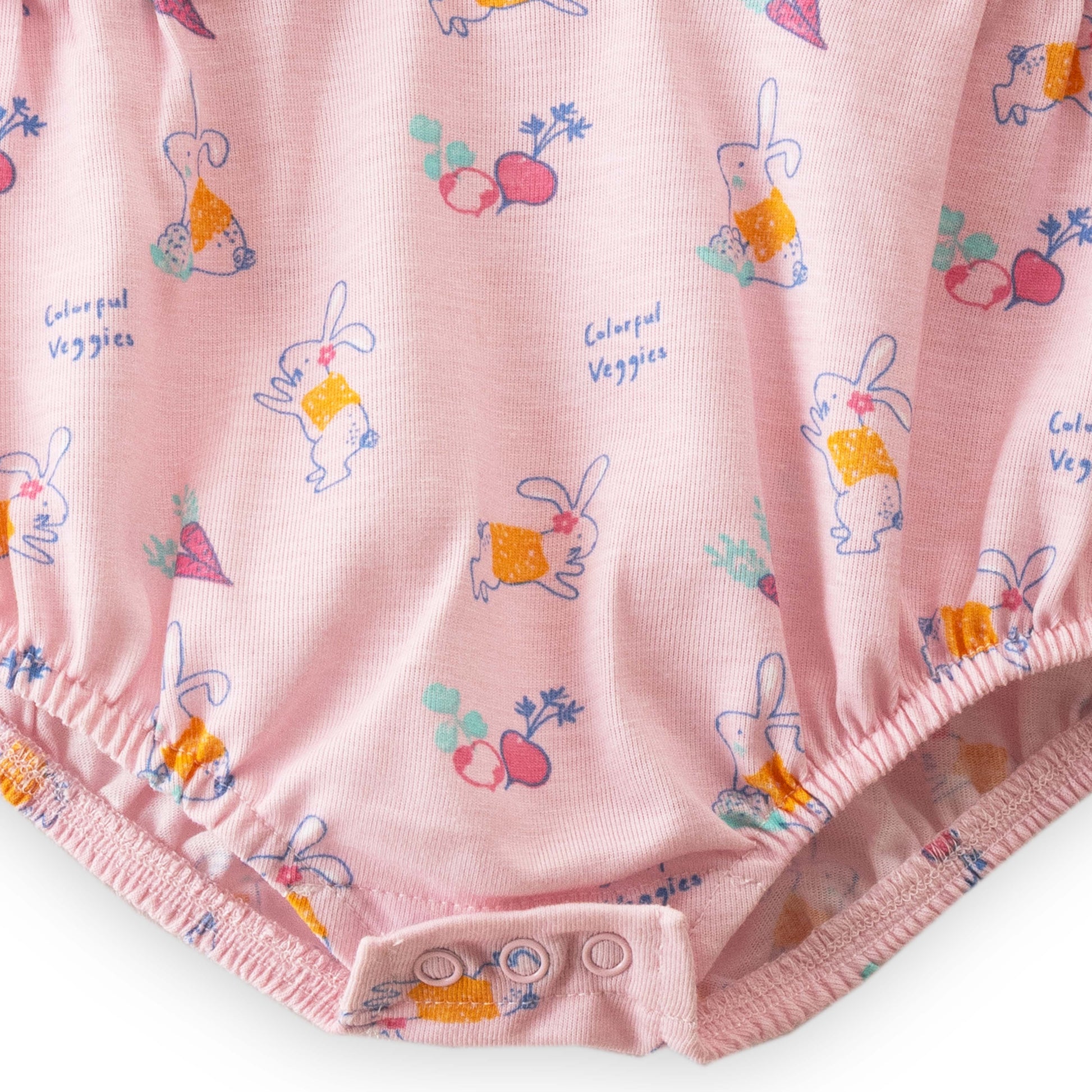 "Baby Girls' Pink Ruffled with Bunny & Veggie Print – Soft Cotton Bodysuit"