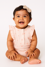 "Baby Girls' Light Pink Floral Print with Ruffle Sleeves – Soft Cotton Bodysuit"