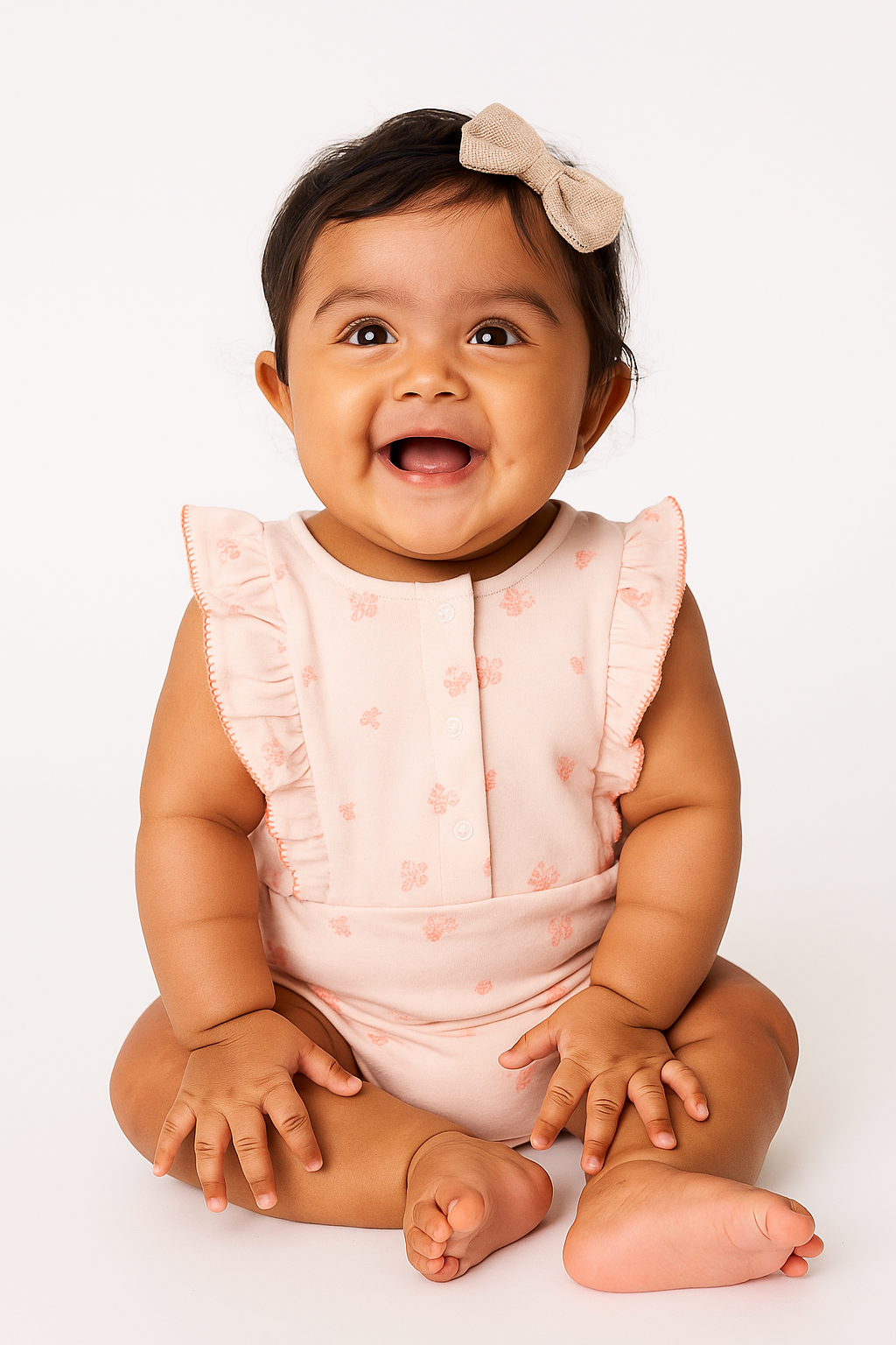 "Baby Girls' Light Pink Floral Print with Ruffle Sleeves – Soft Cotton Bodysuit"