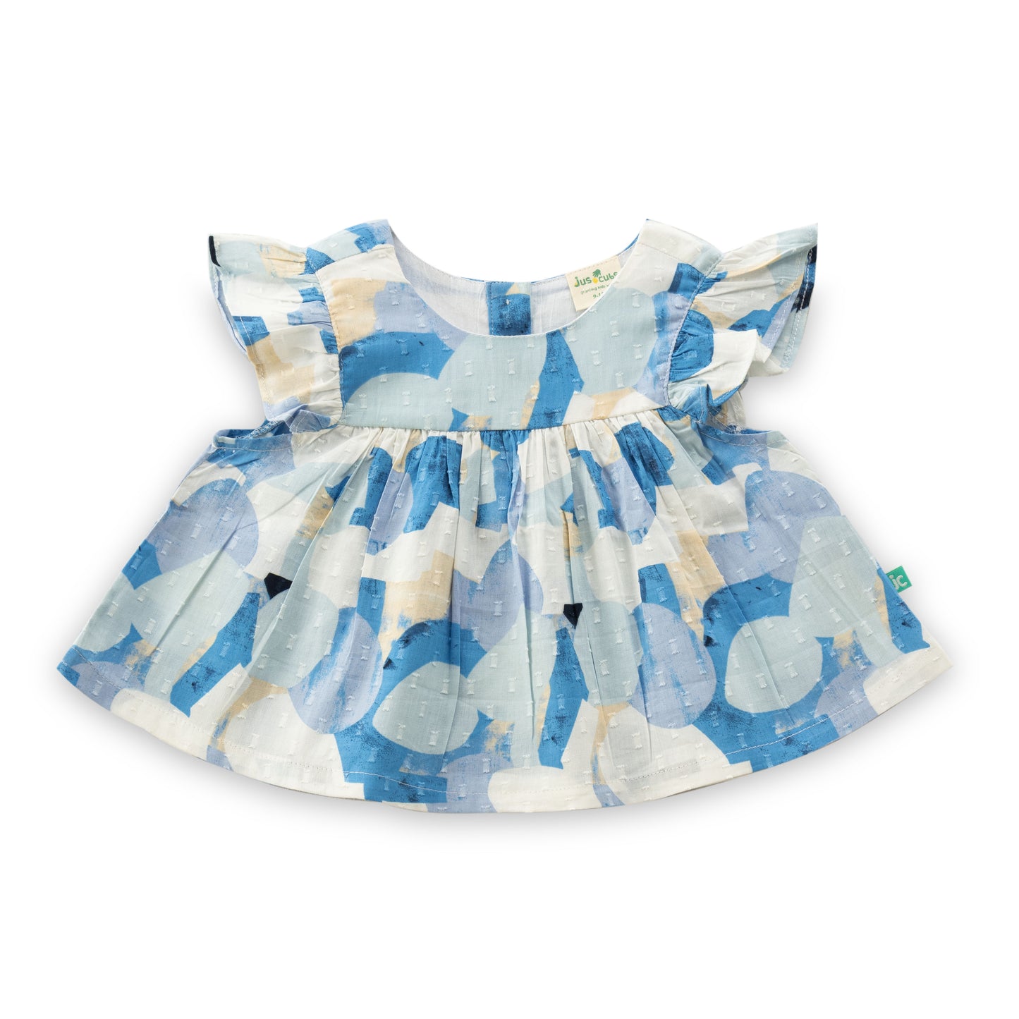 "Baby Girls Abstract Print Cotton Top & Shorts Set – Blue & White Co-ord"