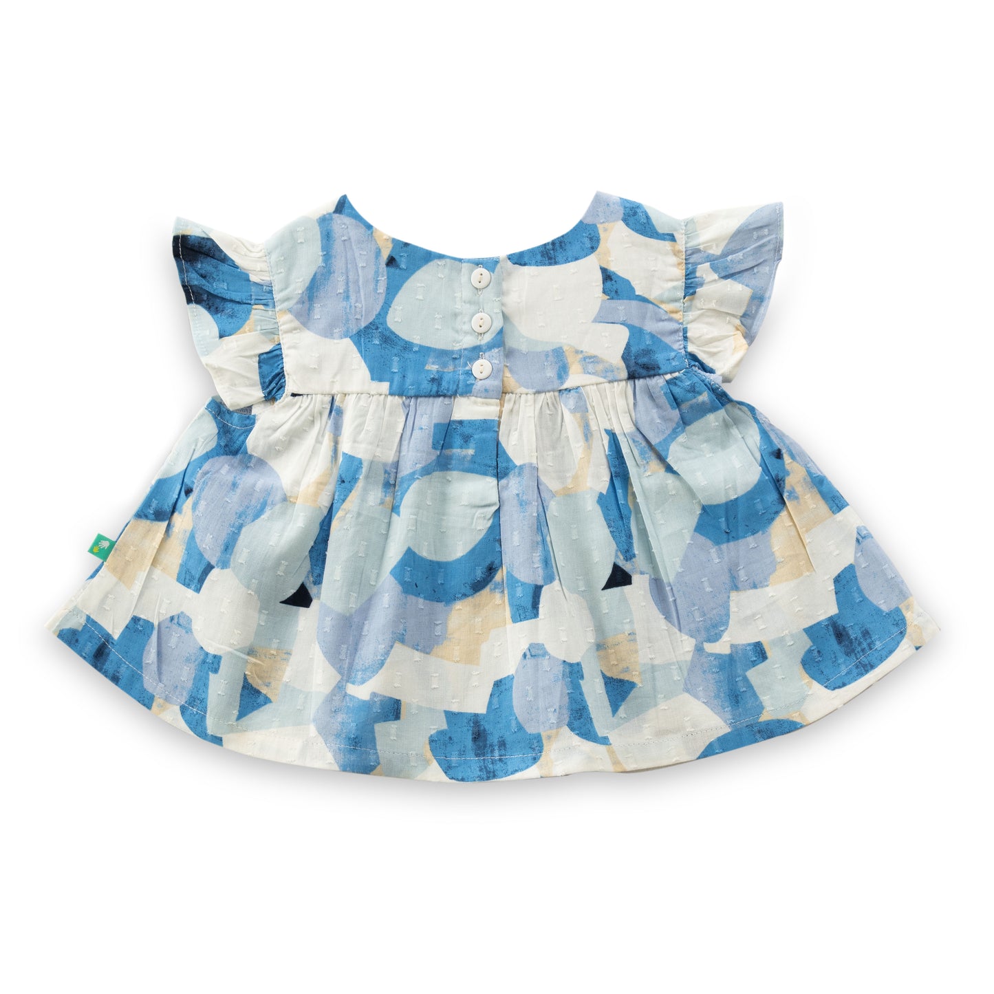 "Baby Girls Abstract Print Cotton Top & Shorts Set – Blue & White Co-ord"