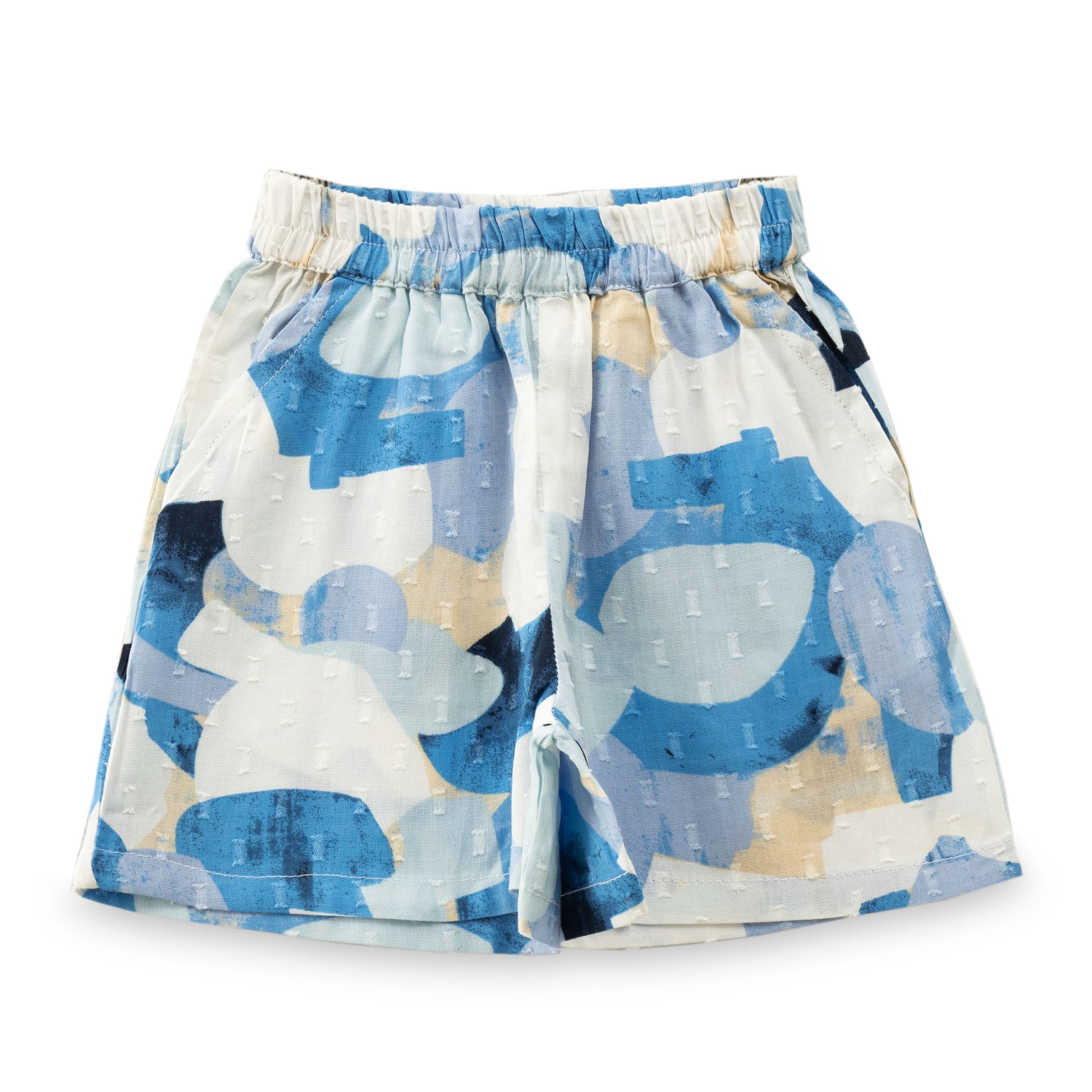 "Baby Girls Abstract Print Cotton Top & Shorts Set – Blue & White Co-ord"