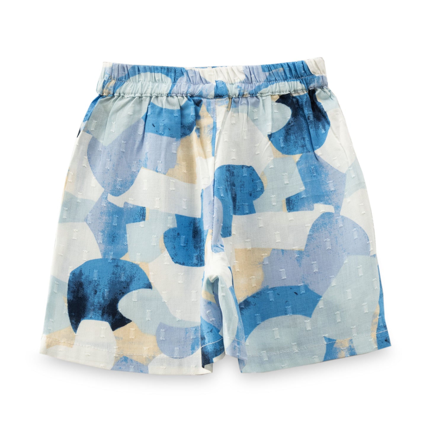 "Baby Girls Abstract Print Cotton Top & Shorts Set – Blue & White Co-ord"
