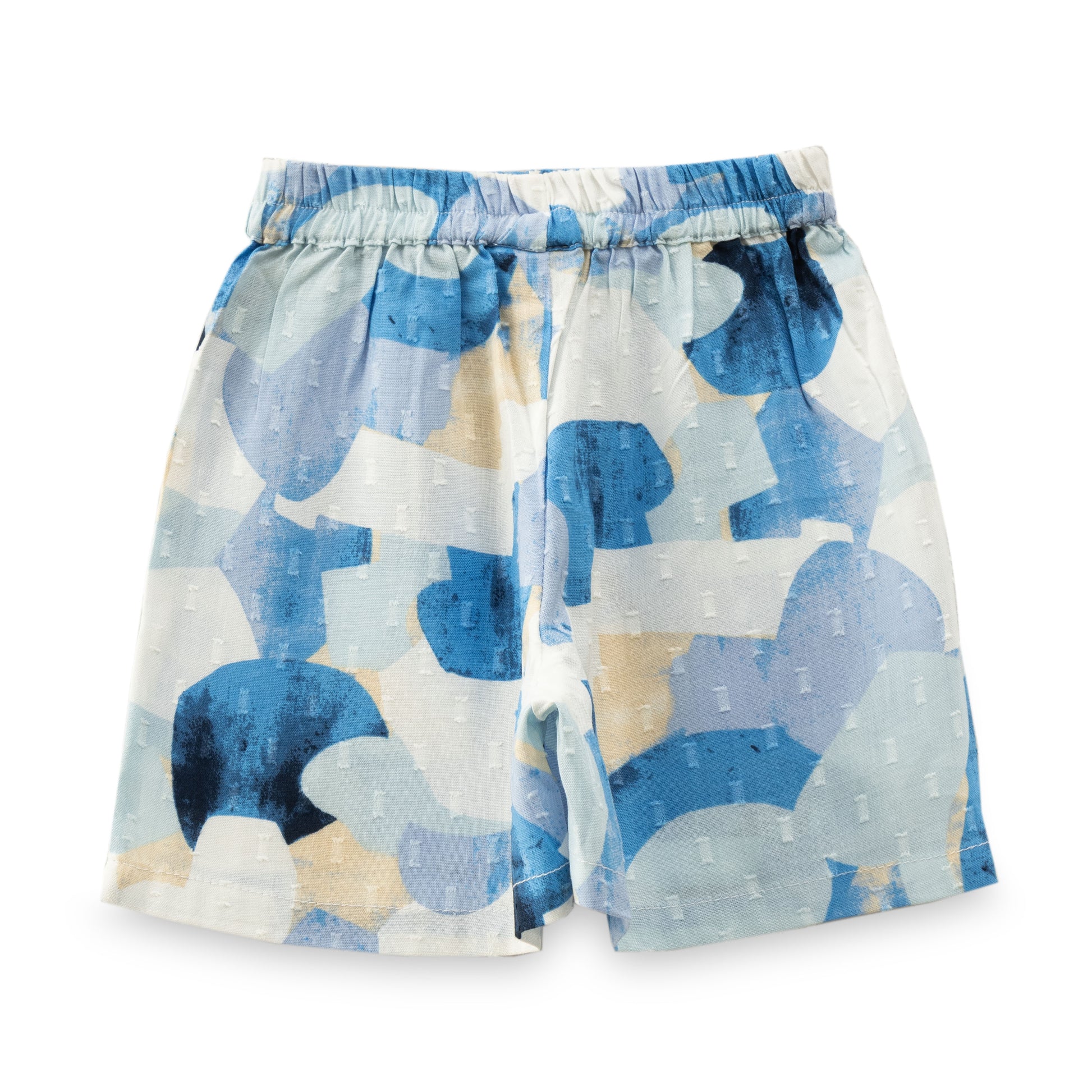 "Baby Girls Abstract Print Cotton Top & Shorts Set – Blue & White Co-ord"