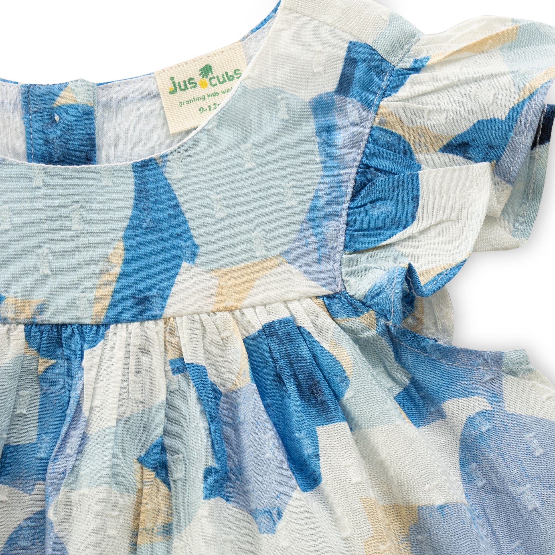 "Baby Girls Abstract Print Cotton Top & Shorts Set – Blue & White Co-ord"