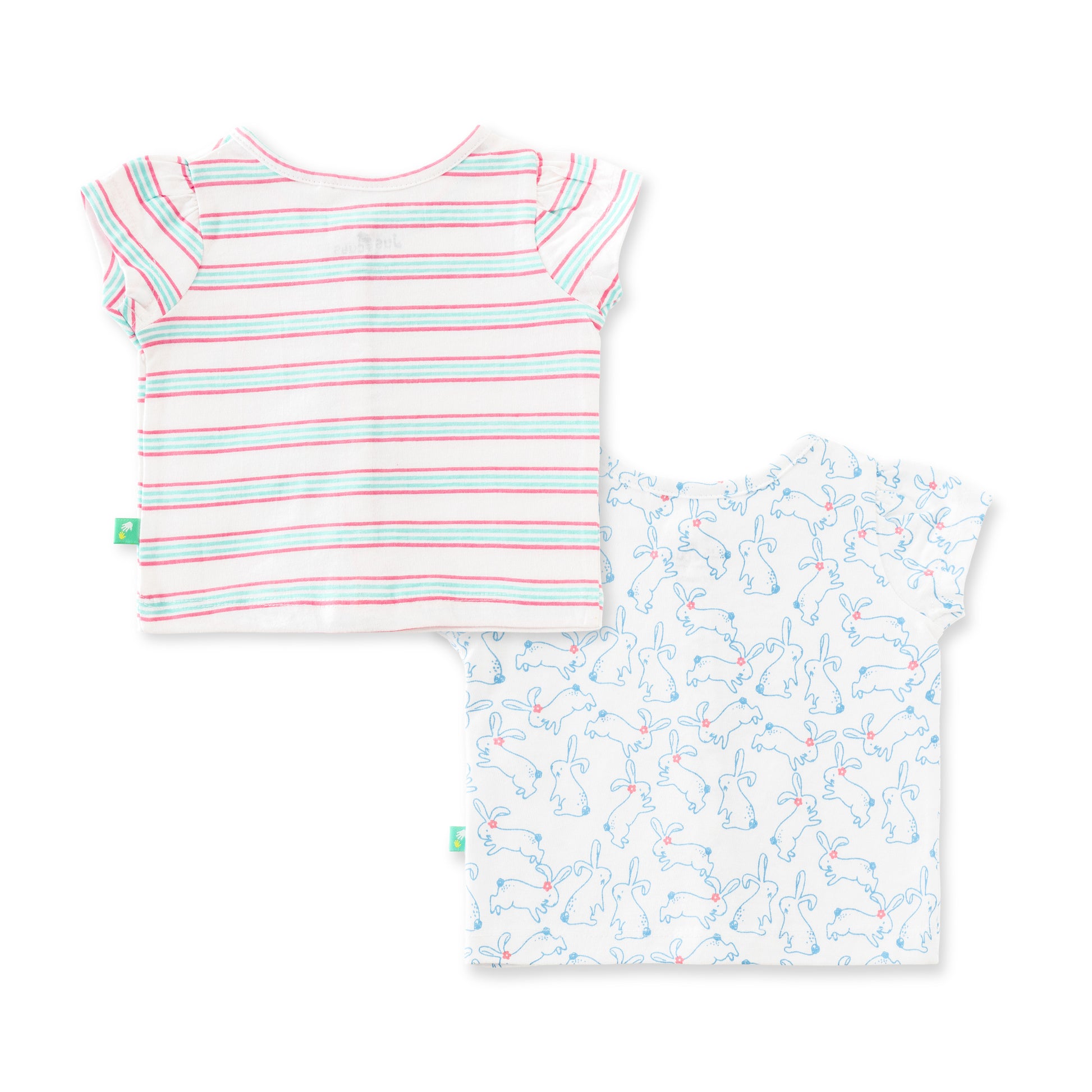 "Baby Girls' Pack of 2 Soft Cotton Front-Open Jhabla   – Bunny Print & Stripes