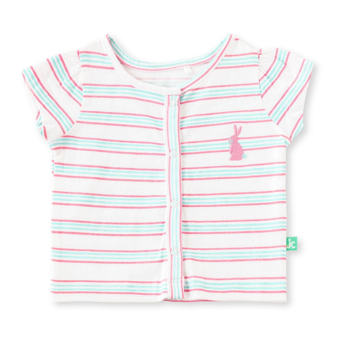 "Baby Girls' Pack of 2 Soft Cotton Front-Open Jhabla   – Bunny Print & Stripes