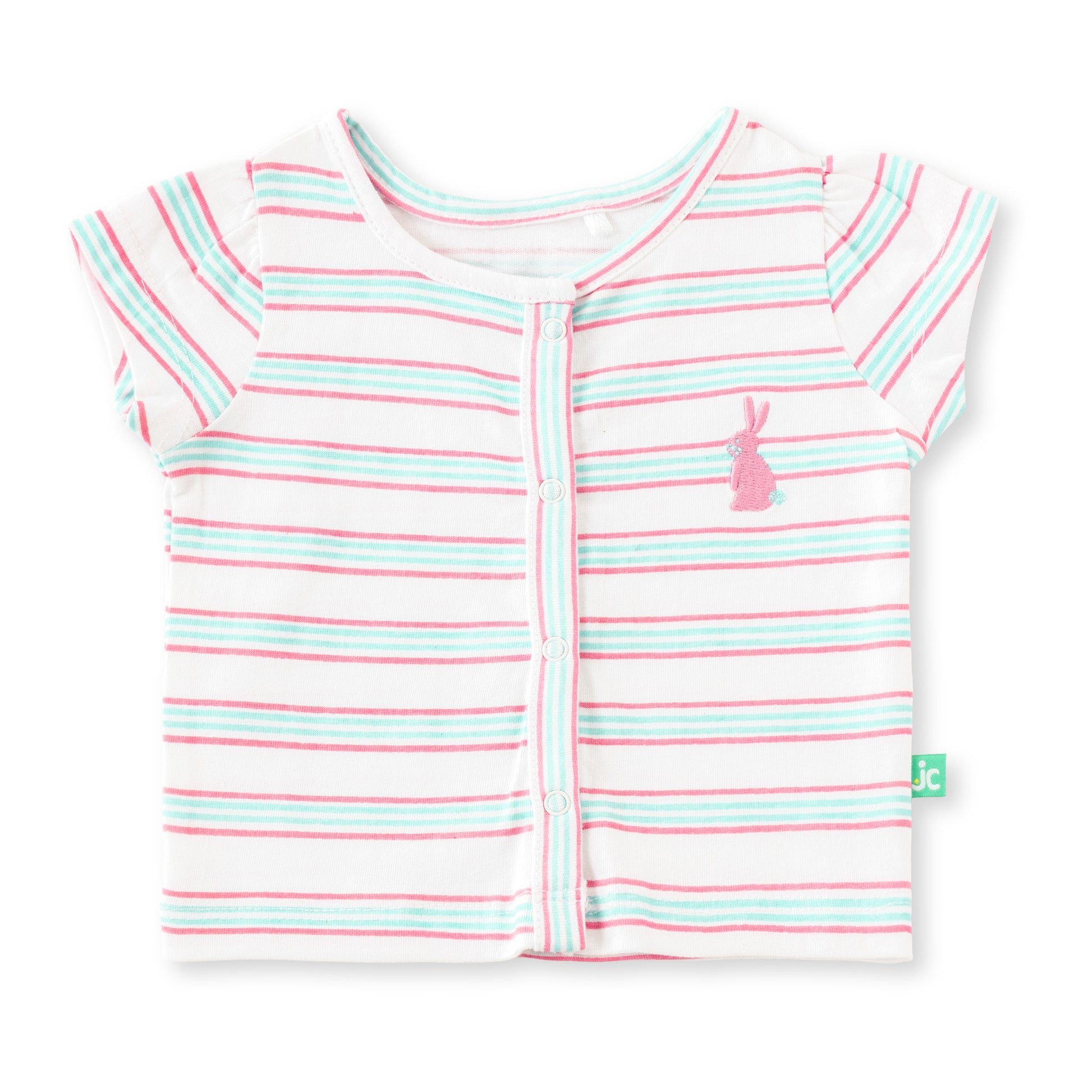 "Baby Girls' Pack of 2 Soft Cotton Front-Open Jhabla   – Bunny Print & Stripes