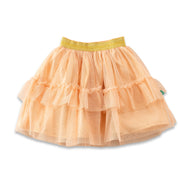 "Girls Orange Glitter Net Tutu Skirt with Ruffle Layers & Gold Elastic Waistband"