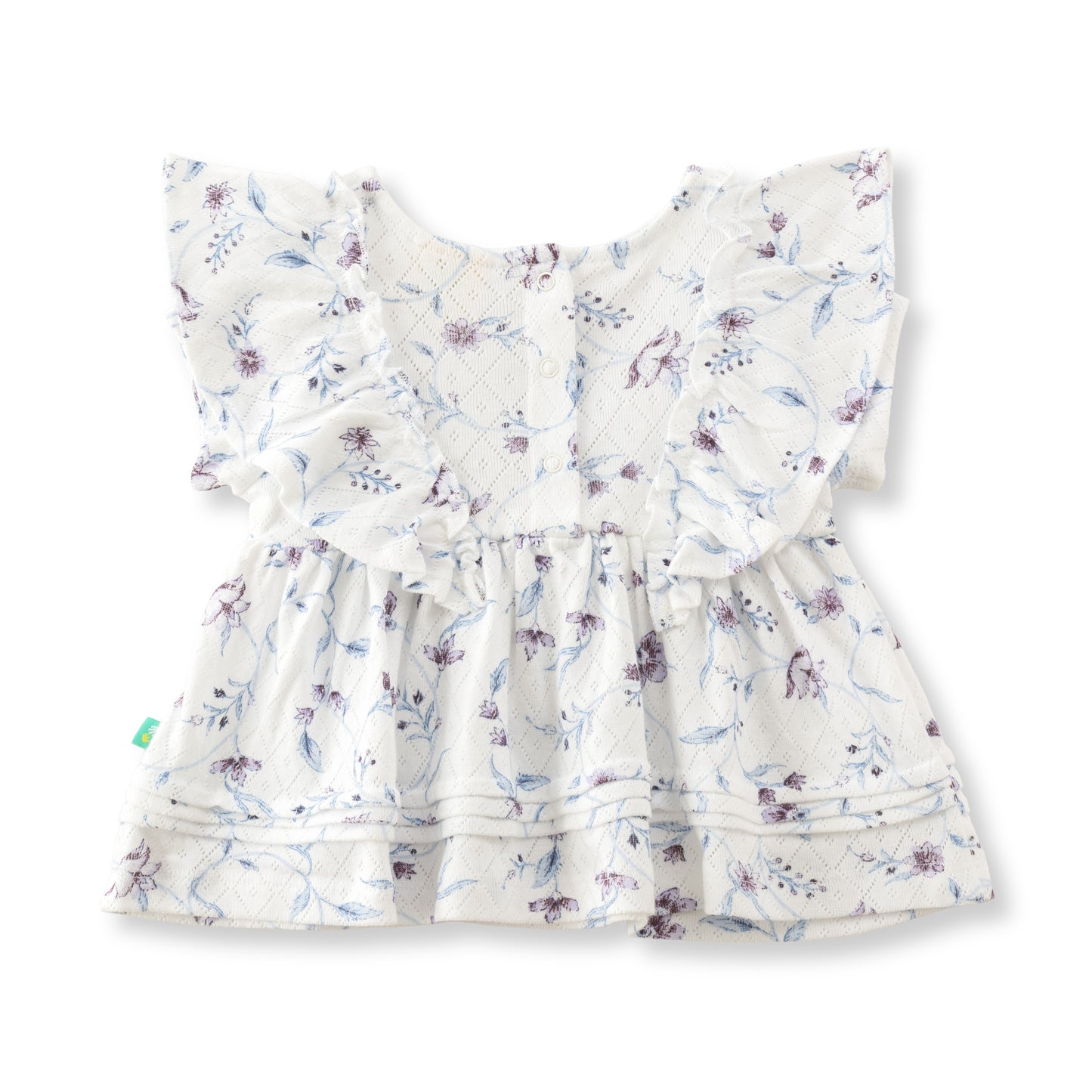 "Baby Girls' White Floral Print Cotton Peplum Top with Ruffle Sleeves"