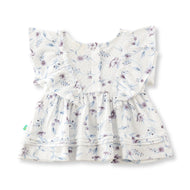 "Baby Girls' White Floral Print Cotton Peplum Top with Ruffle Sleeves"