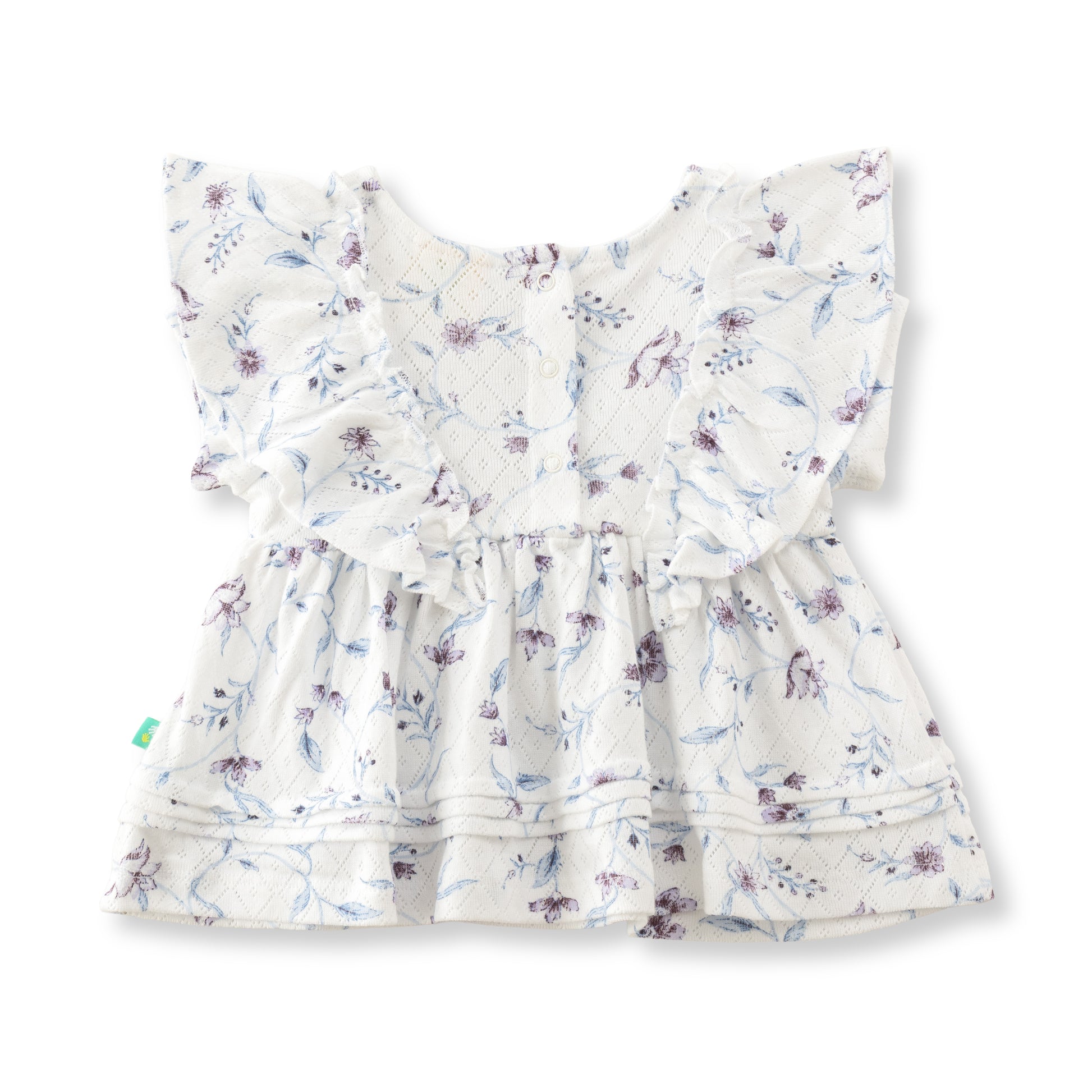 "Baby Girls' White Floral Print Cotton Peplum Top with Ruffle Sleeves"