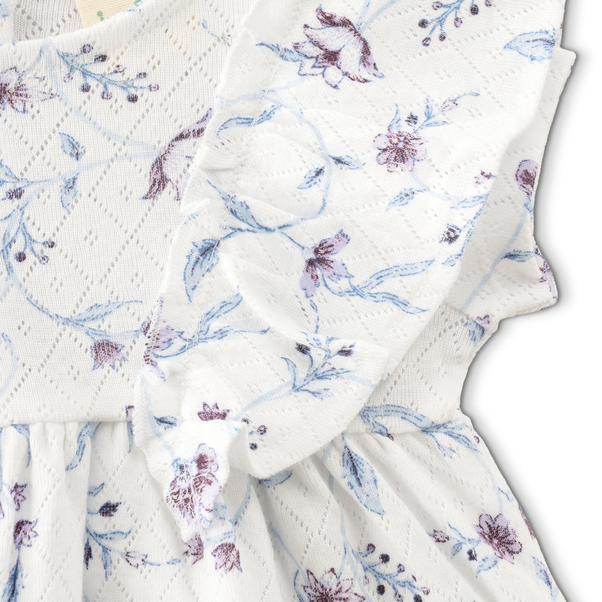 "Baby Girls' White Floral Print Cotton Peplum Top with Ruffle Sleeves"
