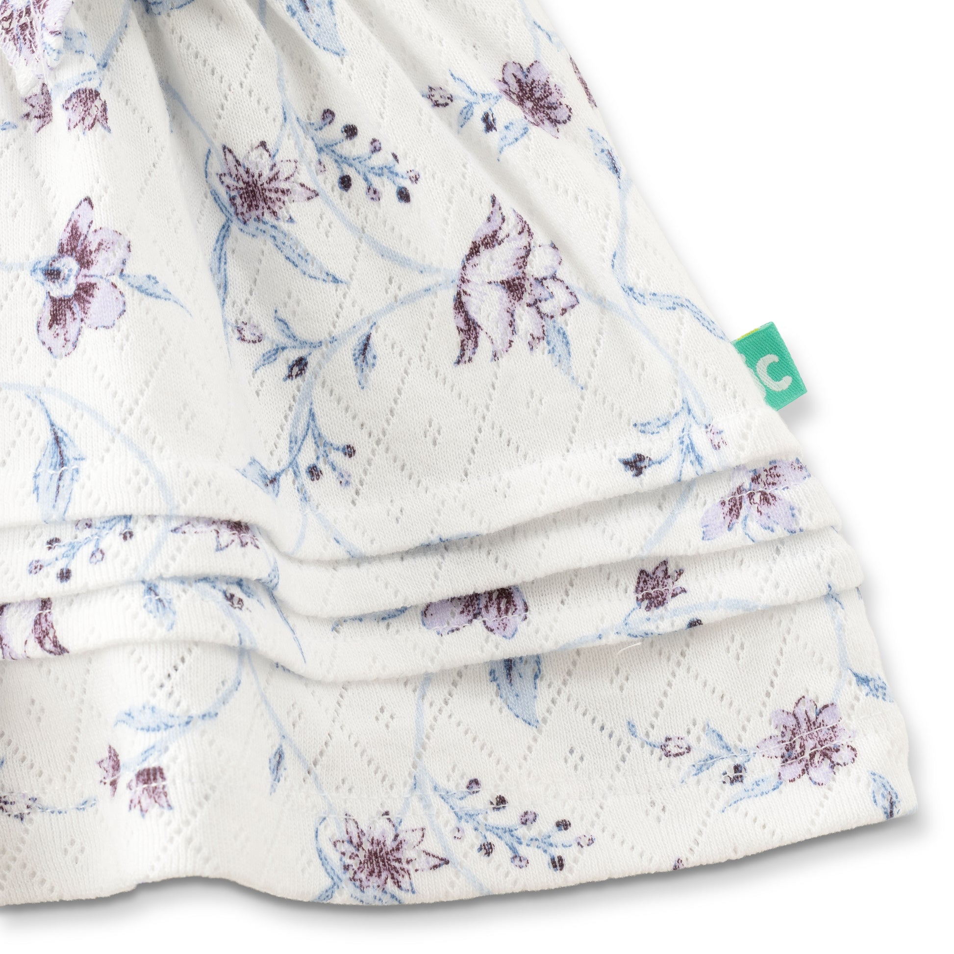 "Baby Girls' White Floral Print Cotton Peplum Top with Ruffle Sleeves"