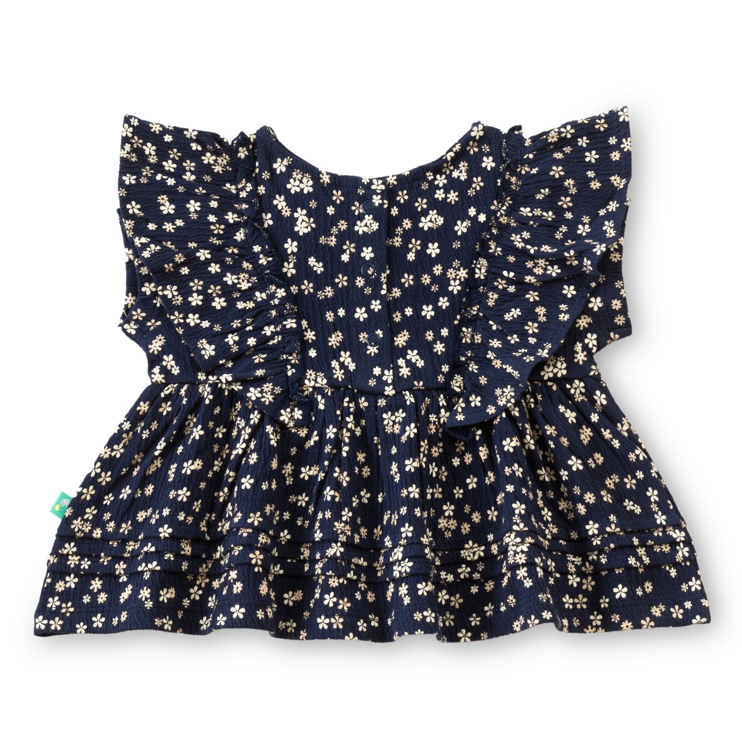 "Baby Girls Navy Blue Floral Print Ruffle Sleeve Top"