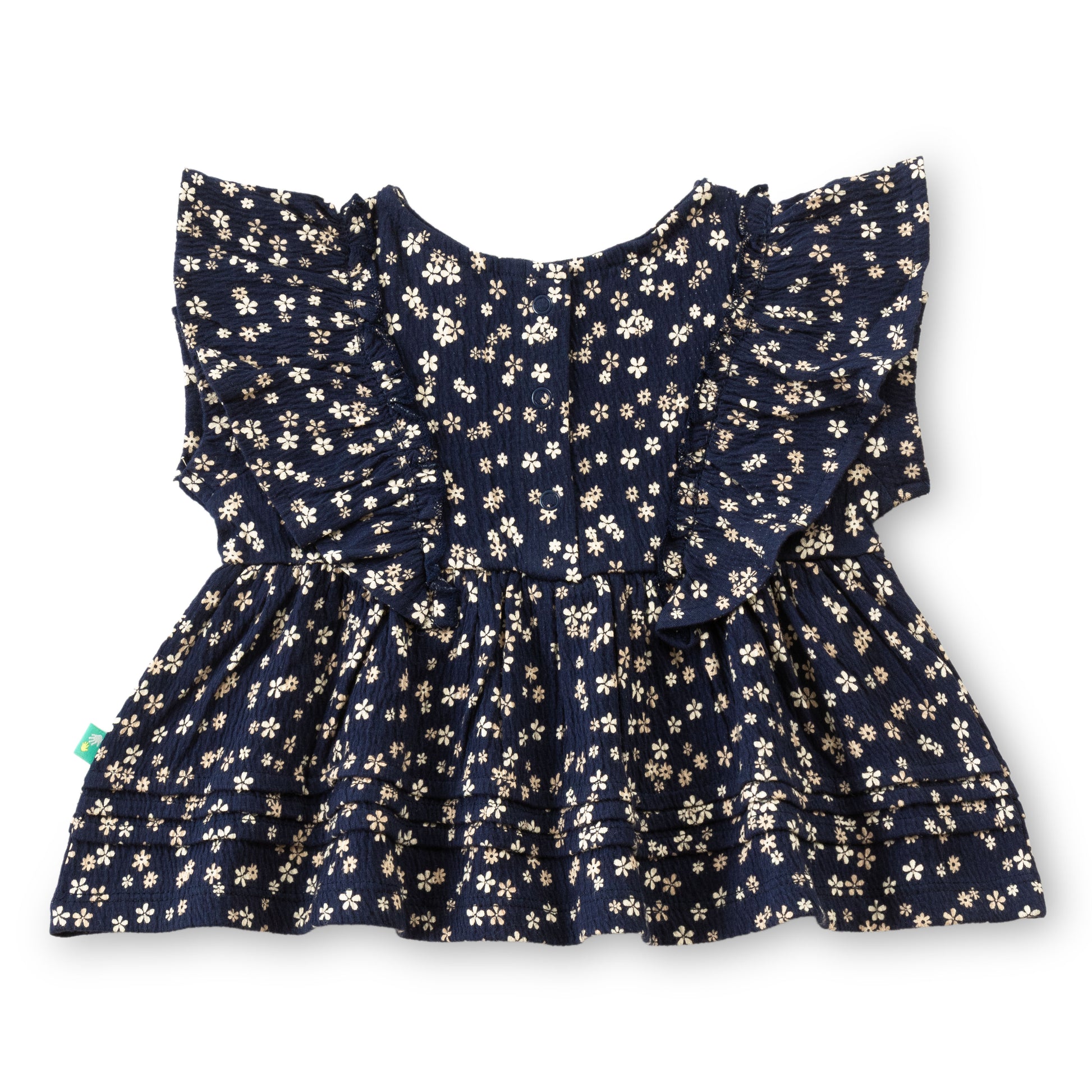 "Baby Girls Navy Blue Floral Print Ruffle Sleeve Top"