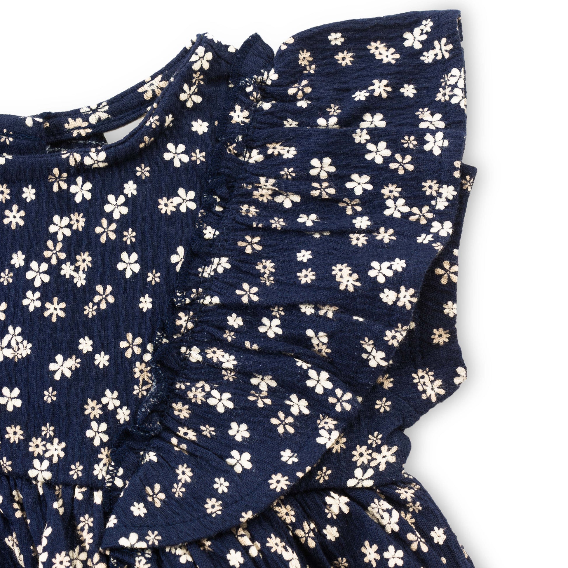 "Baby Girls Navy Blue Floral Print Ruffle Sleeve Top"