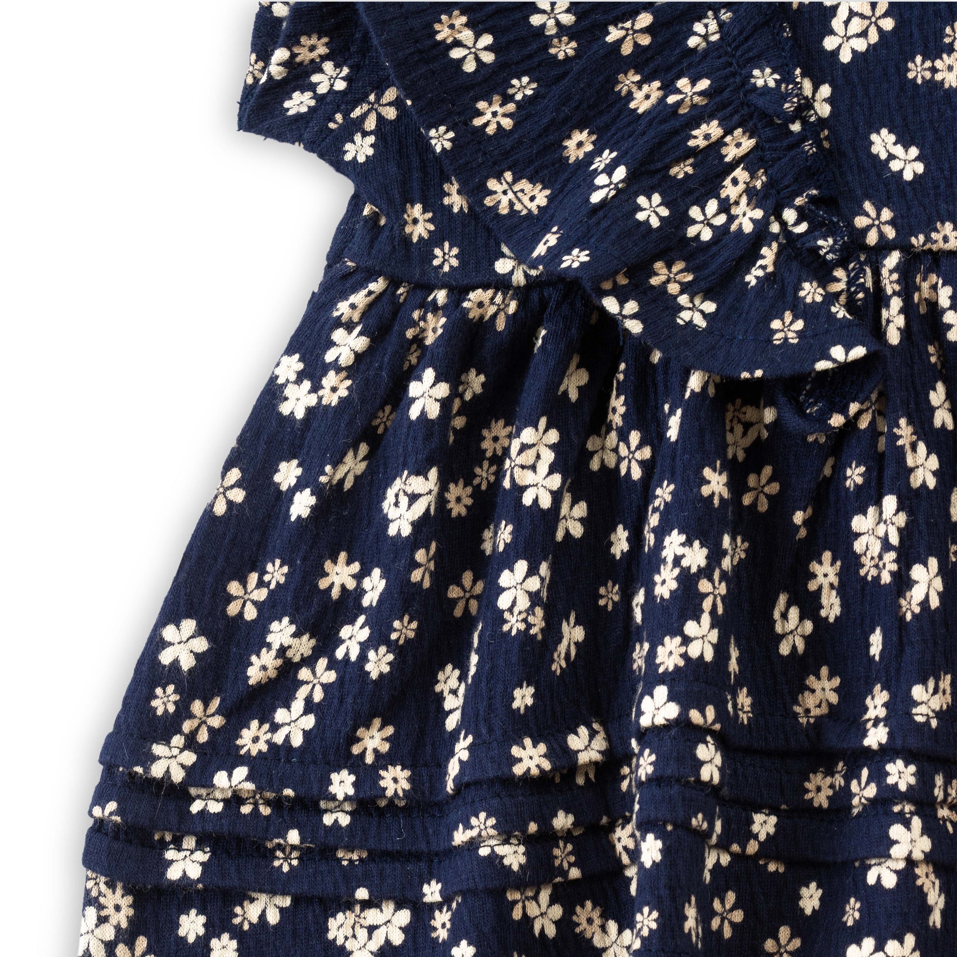"Baby Girls Navy Blue Floral Print Ruffle Sleeve Top"